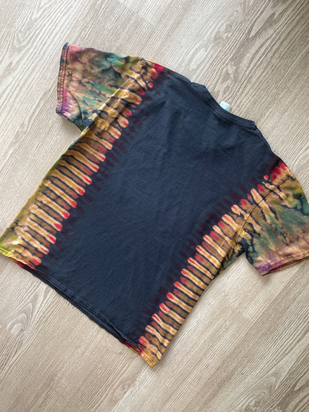 MEDIUM Men’s Queen 1975 Tour Handmade Tie Dye T-Shirt | One-Of-a-Kind Black and Rainbow Short Sleeve