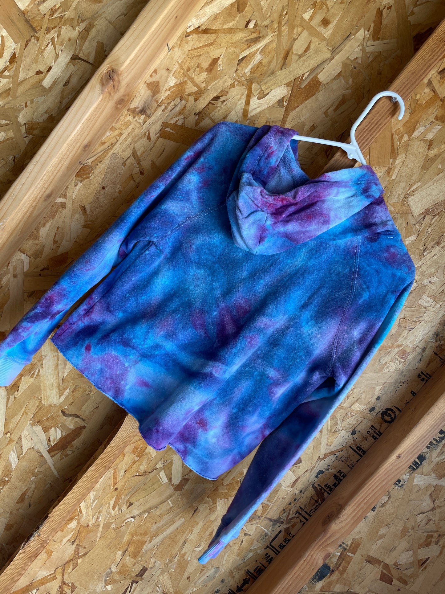 Medium Women's NASA Handmade Tie Dye Cropped Hoodie | Purple and Blue Tie Dye Sweatshirt