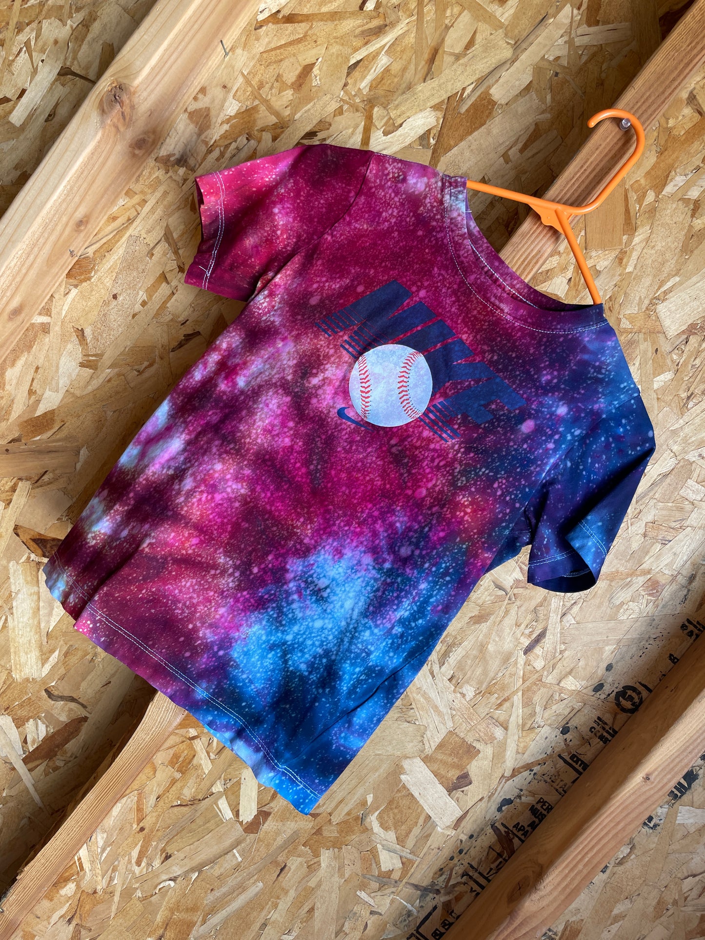 Boy's Medium Nike Baseball Handmade Tie Dye T-Shirt | Cool Tones Galaxy Tie Dye Short Sleeve
