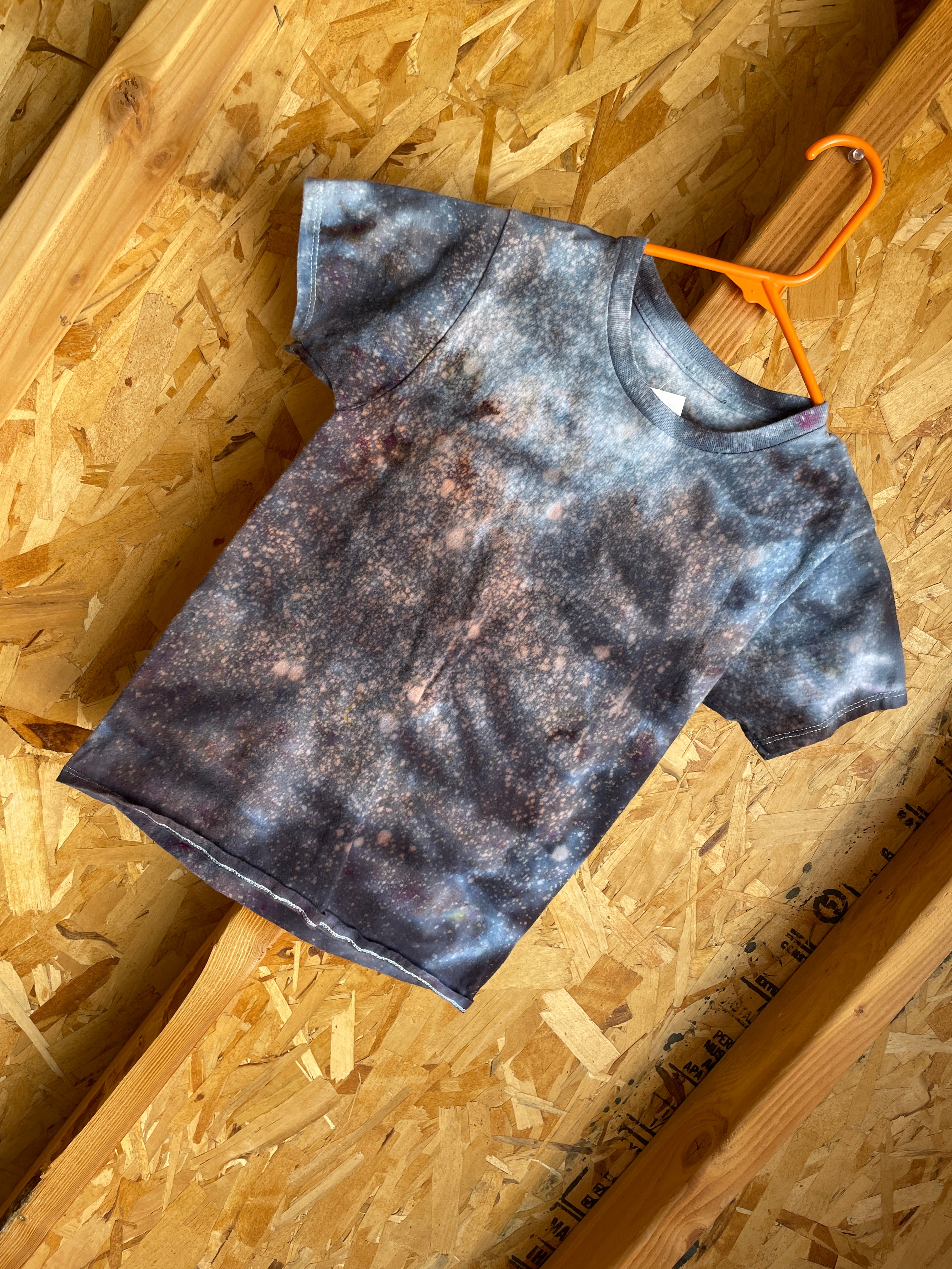 XL Kids Black and Gray Handmade Tie Dye T-Shirt | Marble Dye Ice Tie Dye Short Sleeve