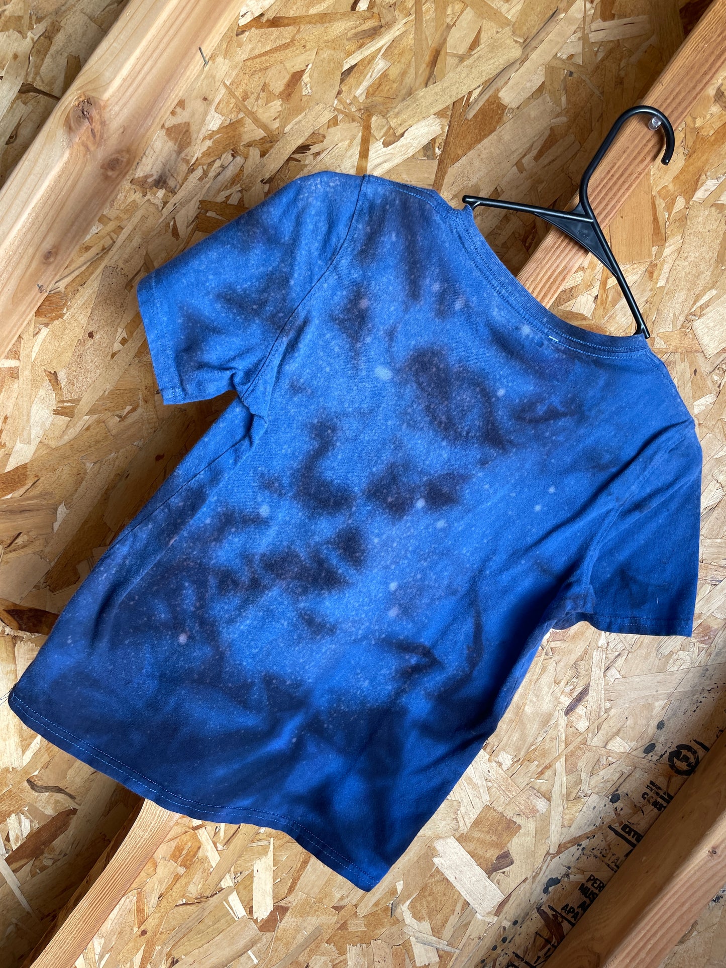 Large (14/16) Kids Champion Handmade Tie Dye T-Shirt | Blue, Black and Gray Marble Ice Tie Dye Short Sleeve