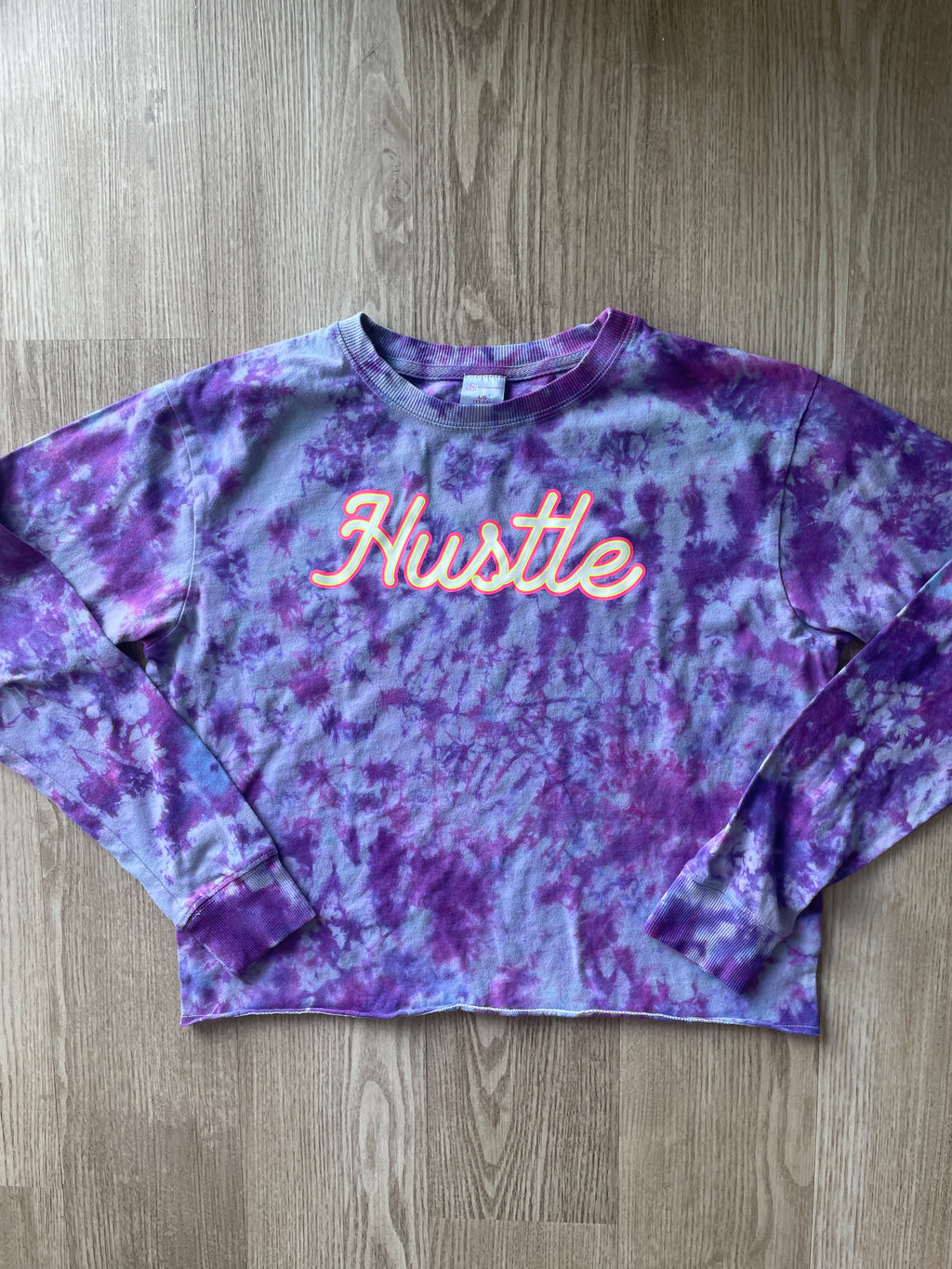 LARGE Women's Hustle Handmade Tie Dye Long Sleeve T-Shirt | One-Of-a-Kind Pastel Purple Short Sleeve