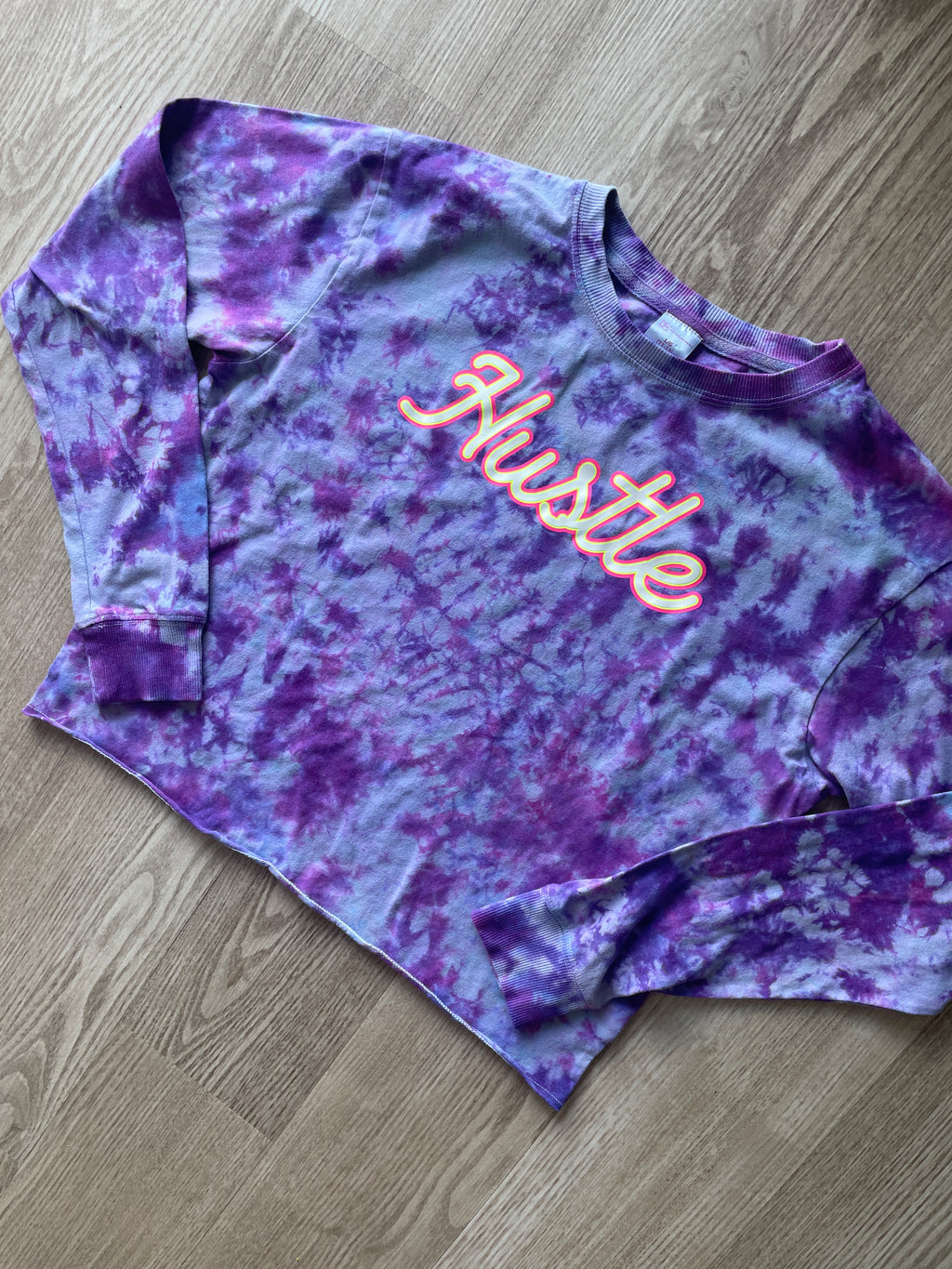 LARGE Women's Hustle Handmade Tie Dye Long Sleeve T-Shirt | One-Of-a-Kind Pastel Purple Short Sleeve