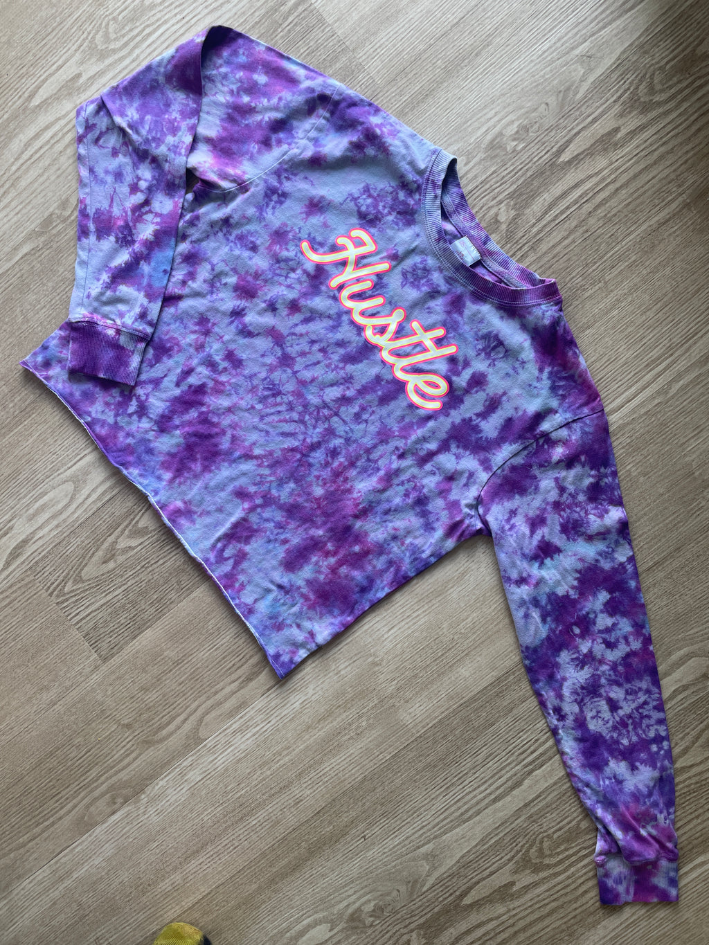 LARGE Women's Hustle Handmade Tie Dye Long Sleeve T-Shirt | One-Of-a-Kind Pastel Purple Short Sleeve