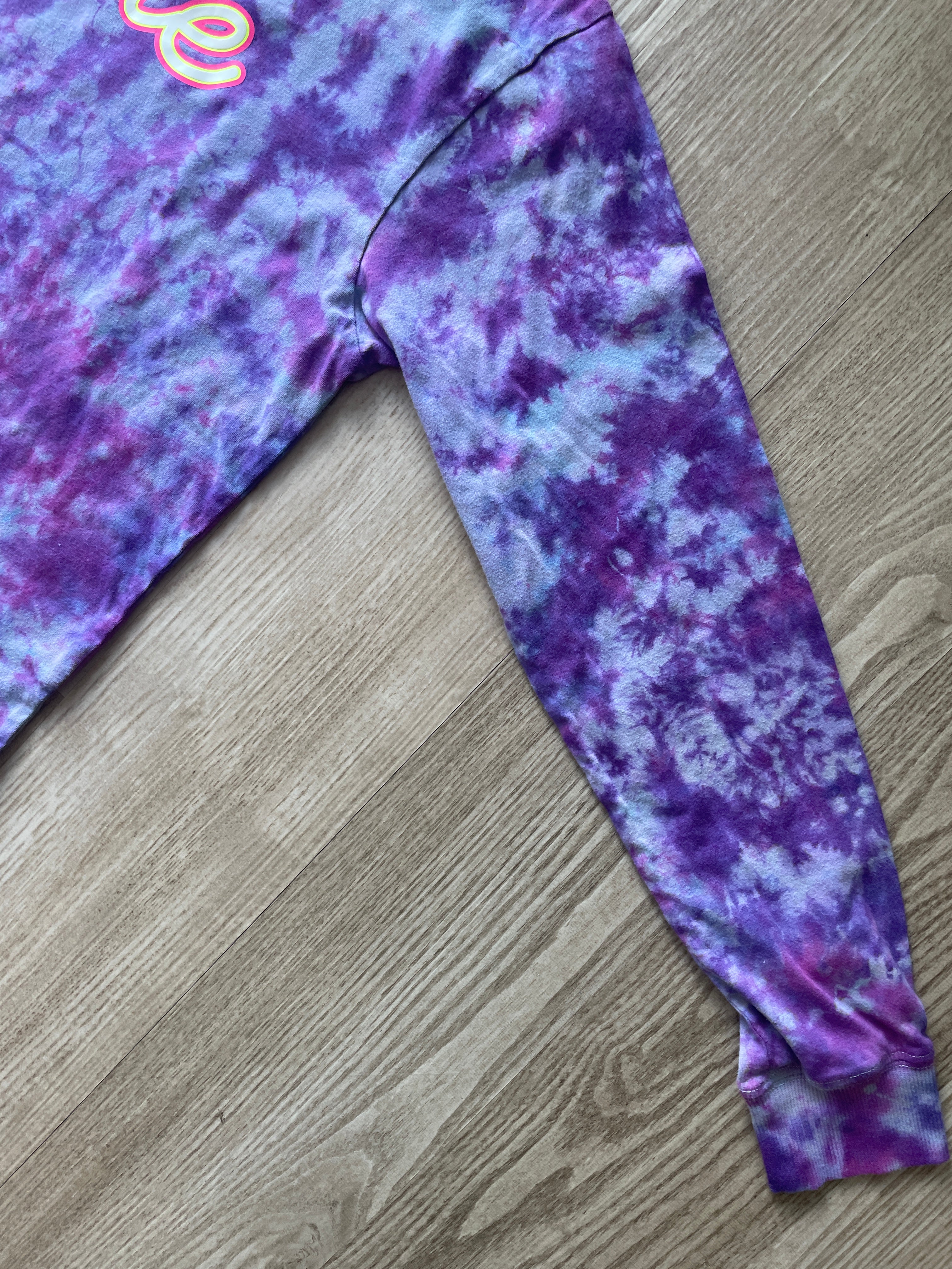 LARGE Women's Hustle Handmade Tie Dye Long Sleeve T-Shirt | One-Of-a-Kind Pastel Purple Short Sleeve