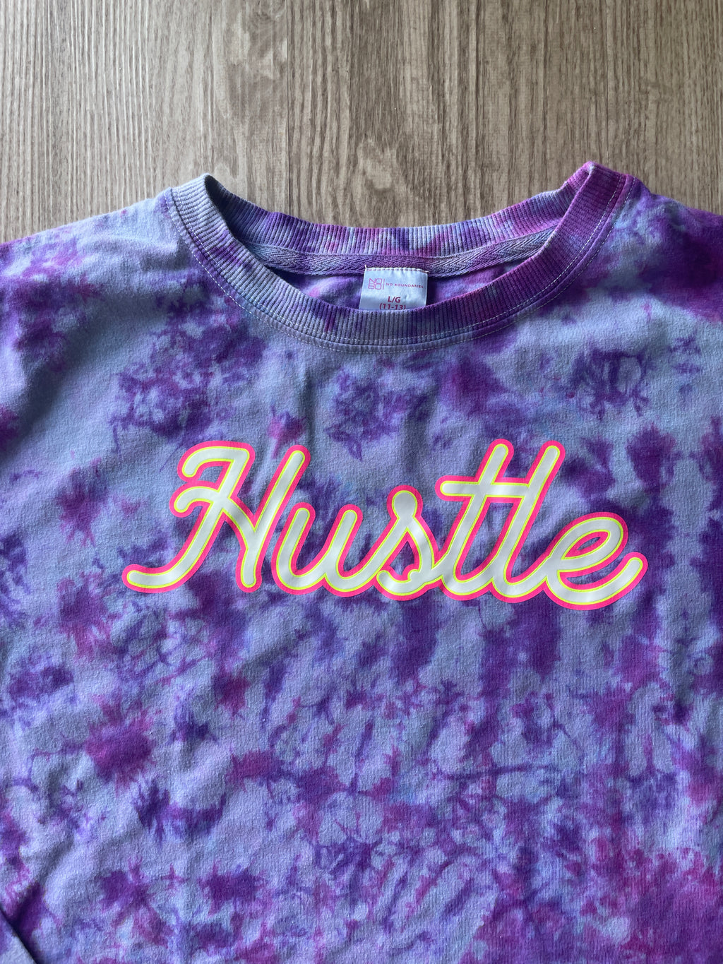 LARGE Women's Hustle Handmade Tie Dye Long Sleeve T-Shirt | One-Of-a-Kind Pastel Purple Short Sleeve