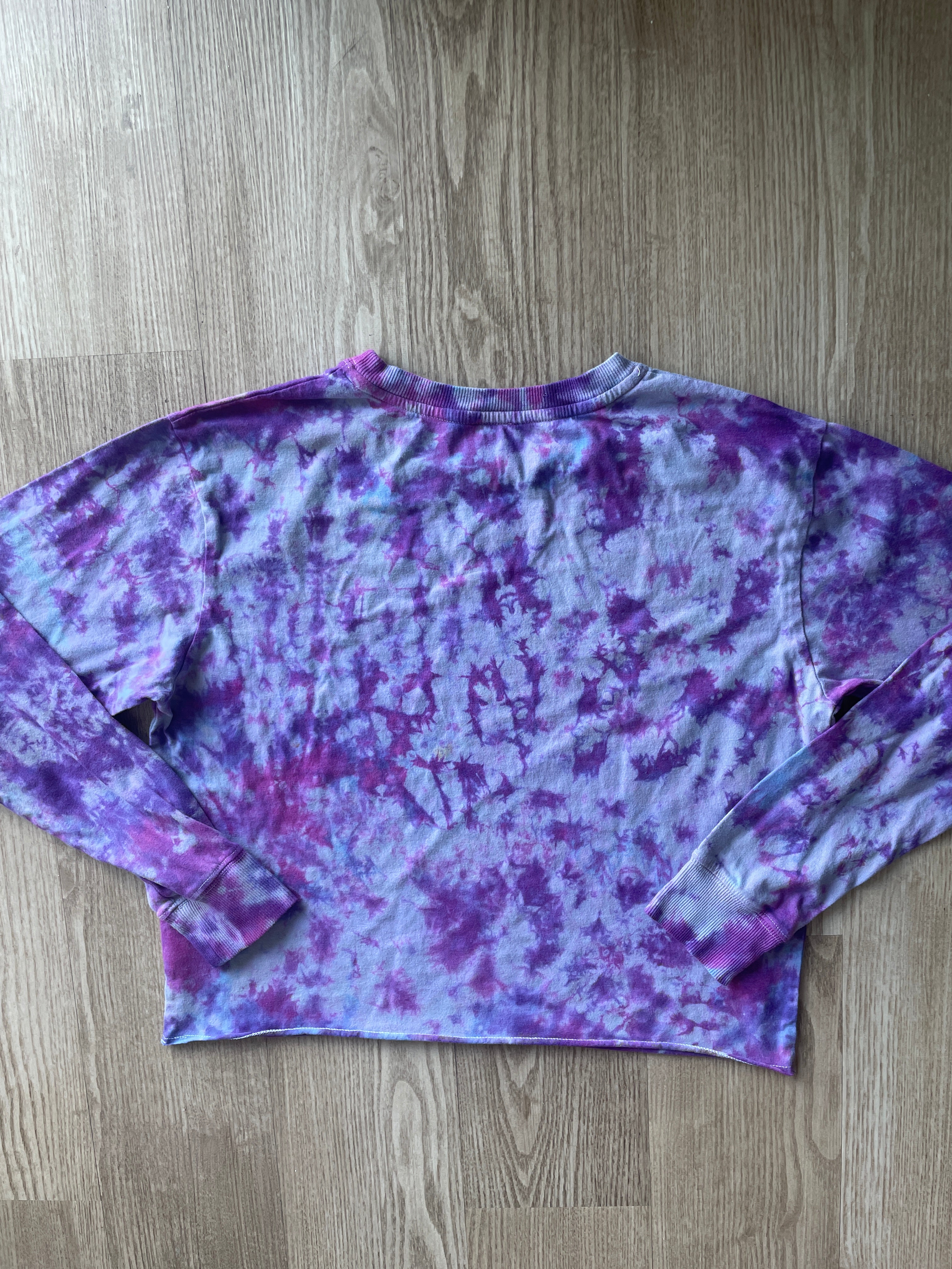 LARGE Women's Hustle Handmade Tie Dye Long Sleeve T-Shirt | One-Of-a-Kind Pastel Purple Short Sleeve