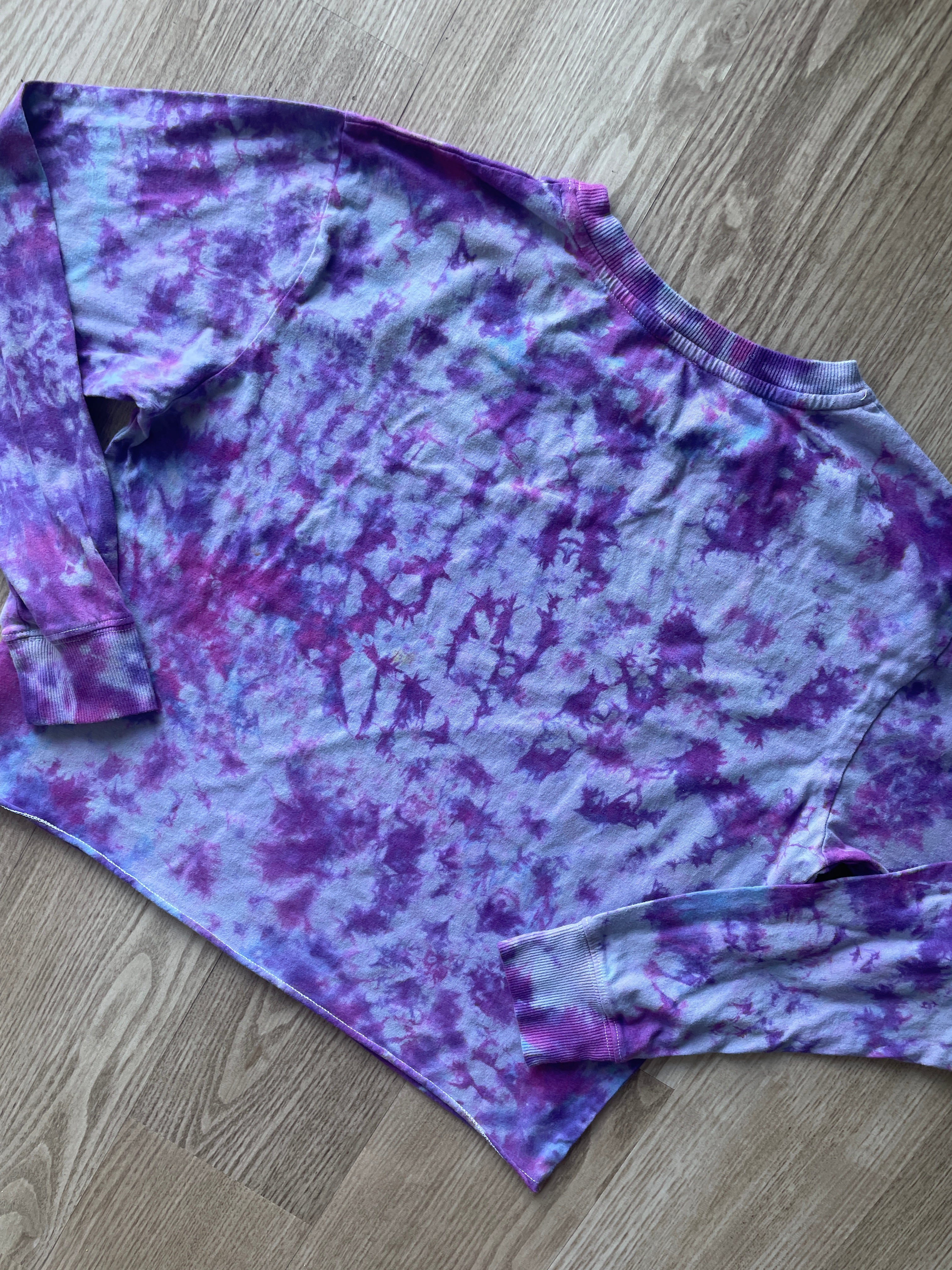 LARGE Women's Hustle Handmade Tie Dye Long Sleeve T-Shirt | One-Of-a-Kind Pastel Purple Short Sleeve