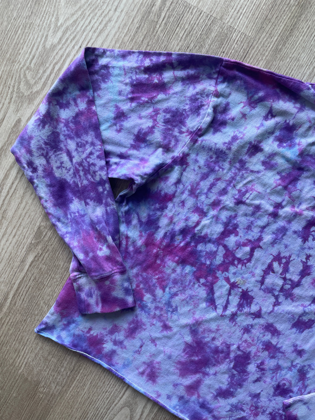 LARGE Women's Hustle Handmade Tie Dye Long Sleeve T-Shirt | One-Of-a-Kind Pastel Purple Short Sleeve