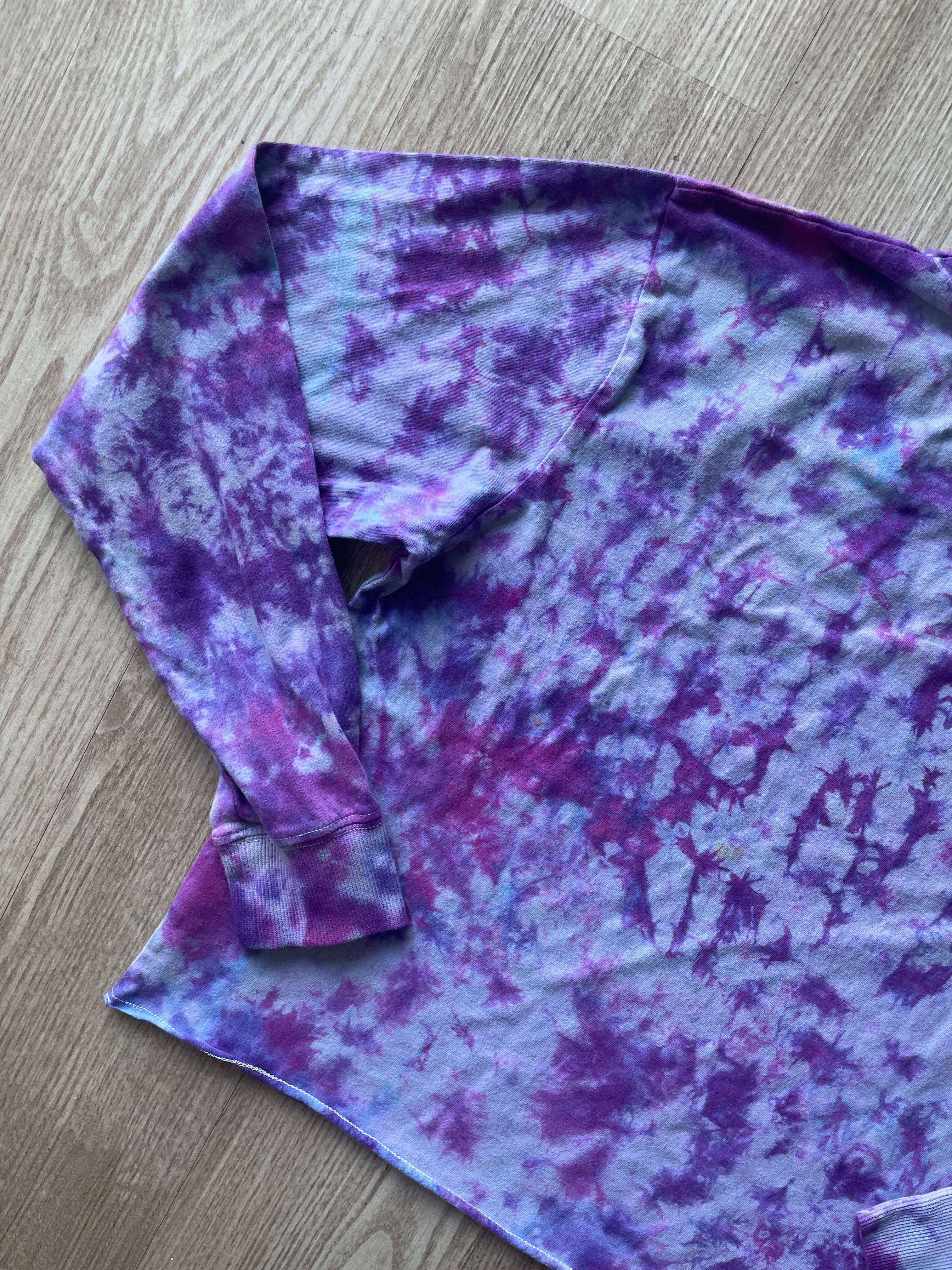 LARGE Women's Hustle Handmade Tie Dye Long Sleeve T-Shirt | One-Of-a-Kind Pastel Purple Short Sleeve