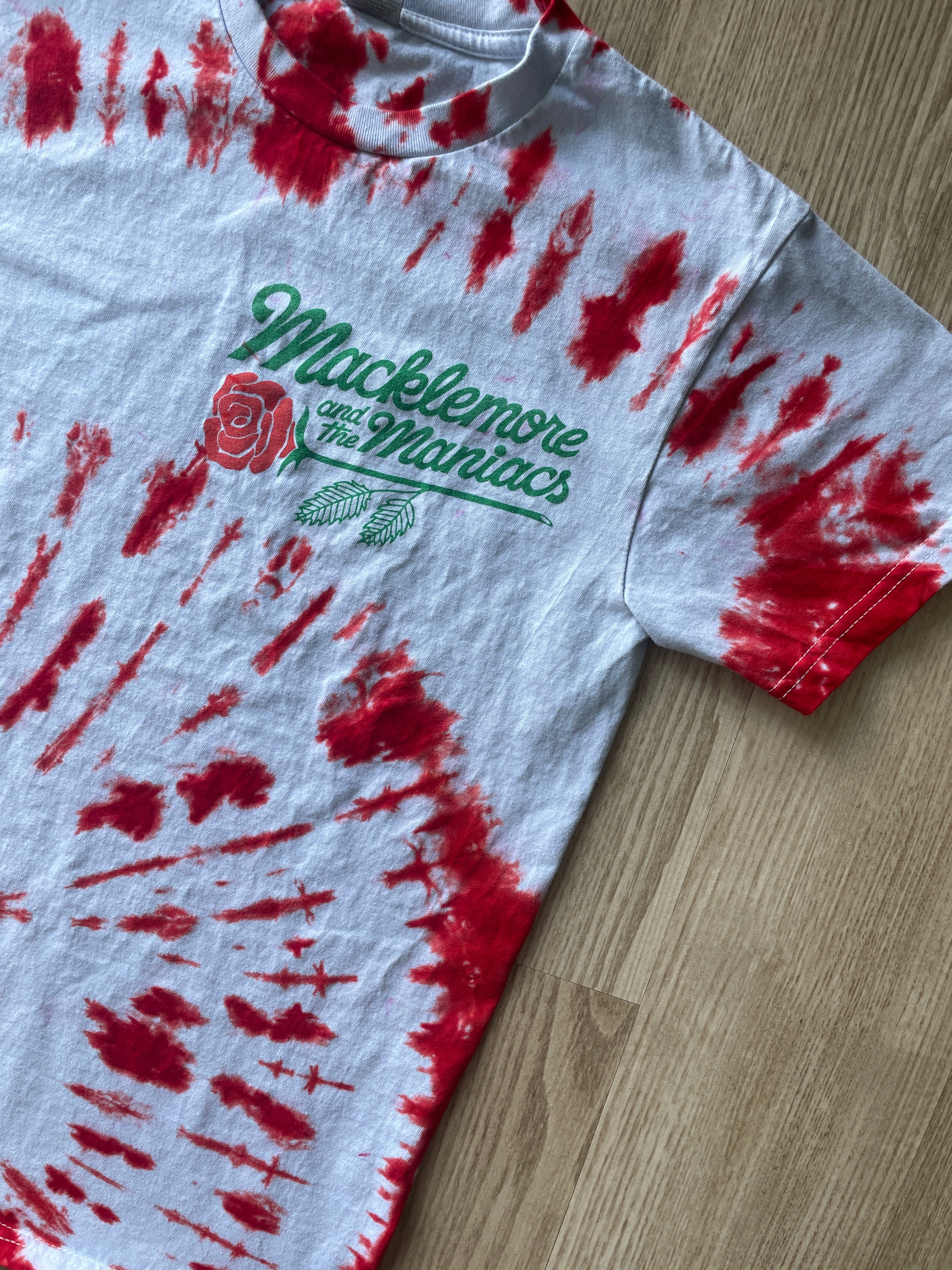 SMALL Men’s Macklemore & the Maniacs Handmade Tie Dye Tour T-Shirt | One-Of-a-Kind Red and White Short Sleeve