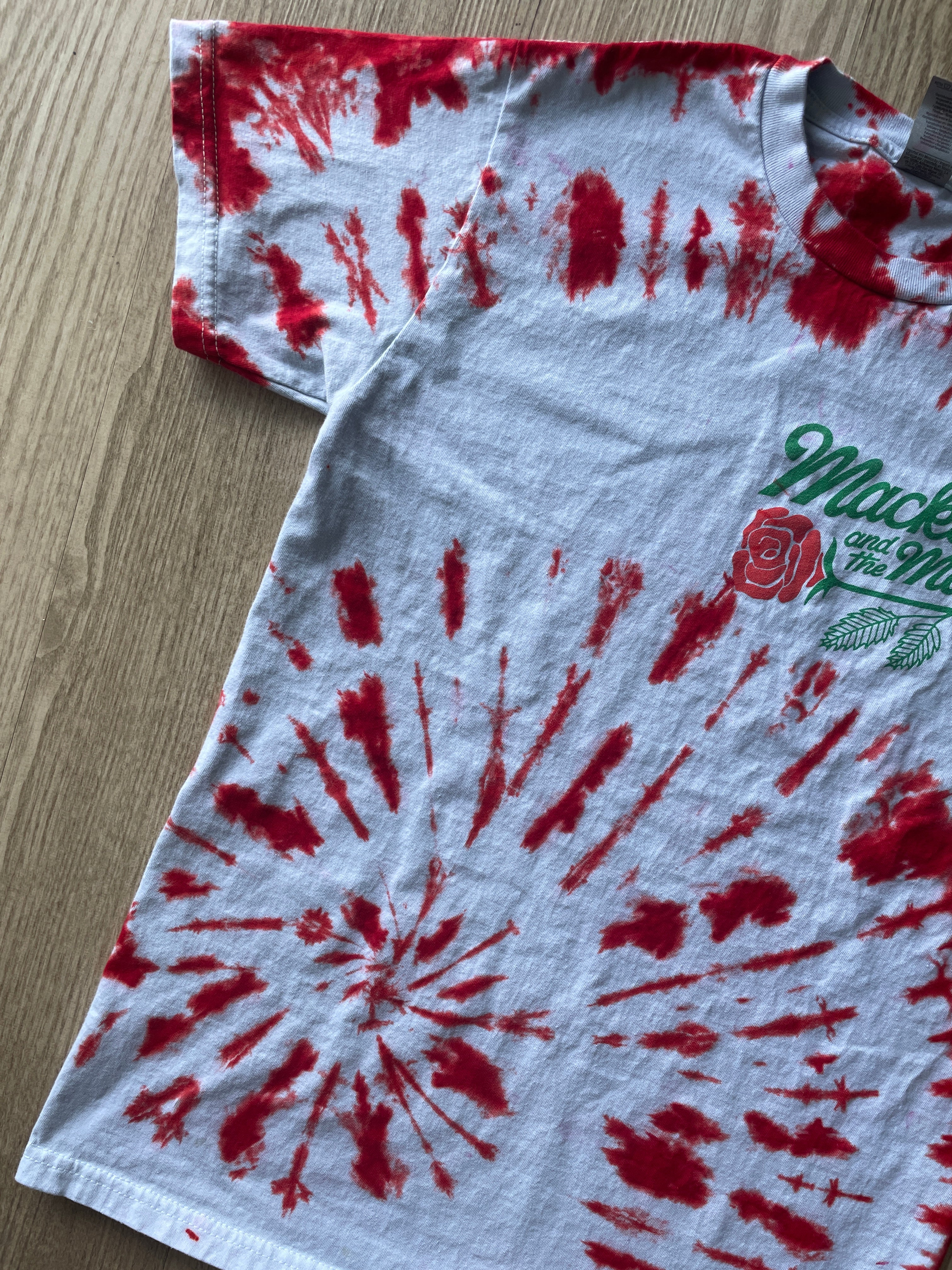 SMALL Men’s Macklemore & the Maniacs Handmade Tie Dye Tour T-Shirt | One-Of-a-Kind Red and White Short Sleeve