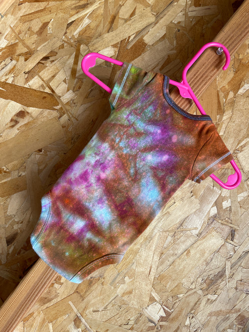 0-3 MONTHS Short Sleeve Baby Onesie | Handmade Tie Dye Cotton Onesie | Galaxy Ice Dyed Baby clothing