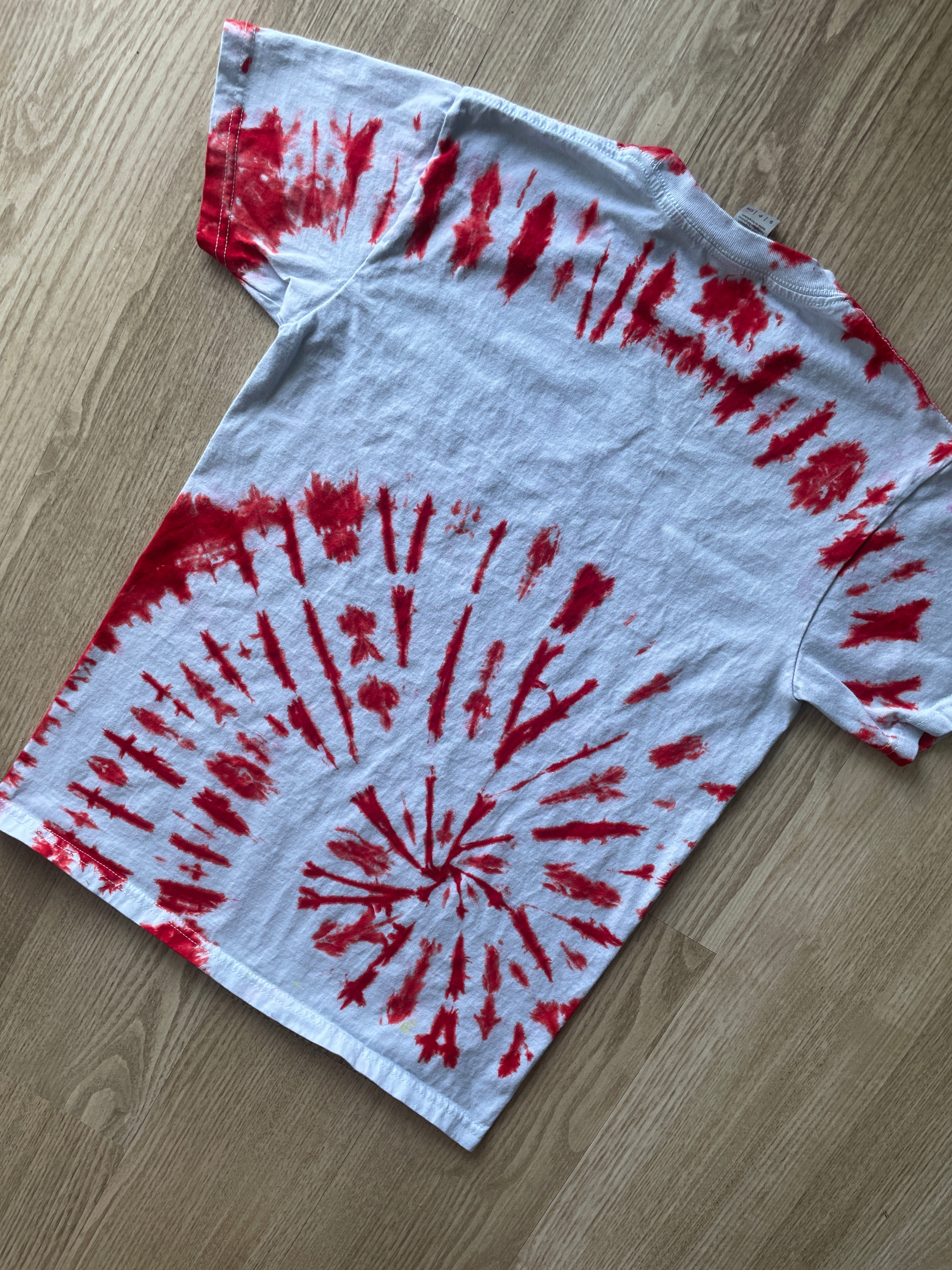 SMALL Men’s Macklemore & the Maniacs Handmade Tie Dye Tour T-Shirt | One-Of-a-Kind Red and White Short Sleeve