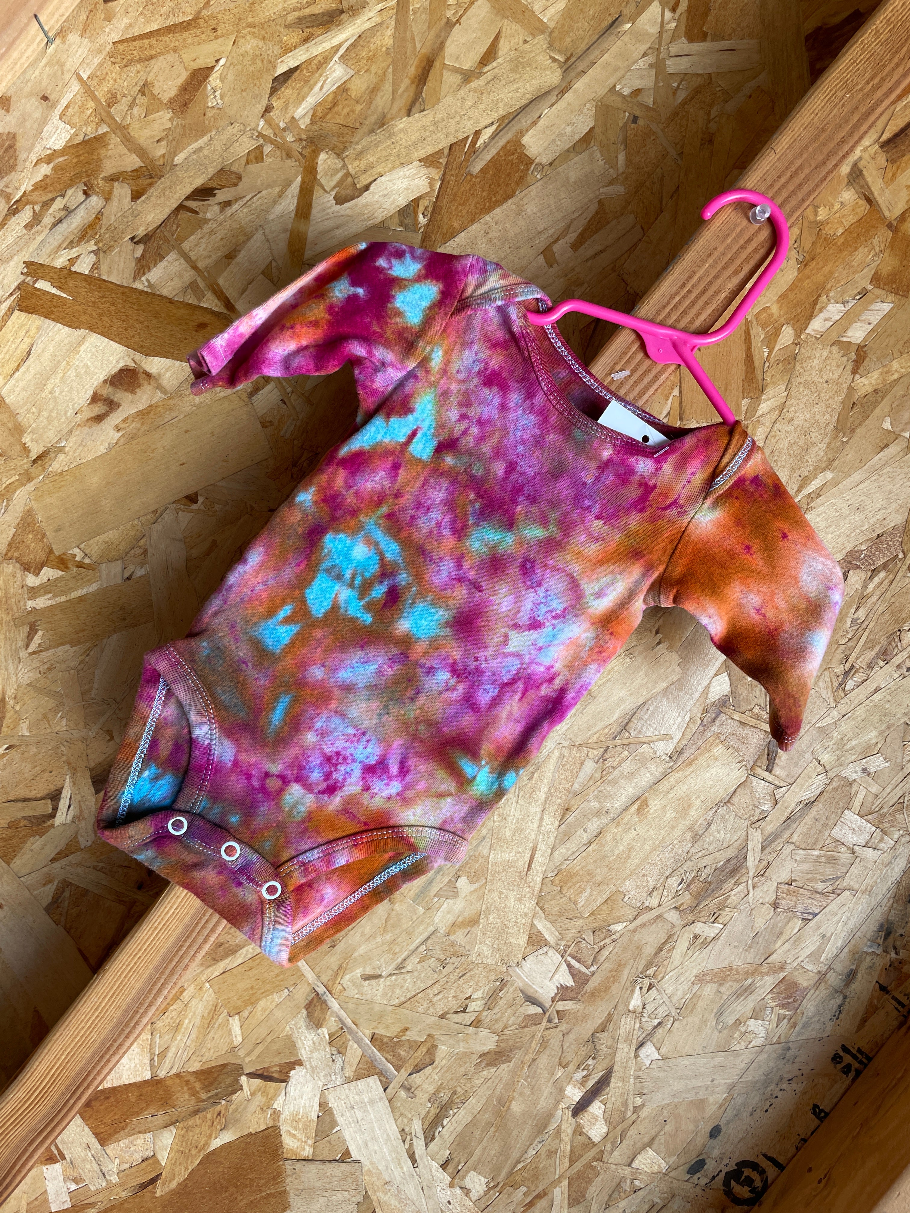 0-3 MONTHS Long Sleeve Baby Onesie | Handmade Tie Dye Cotton Onesie | Galaxy Ice Dyed Baby clothing