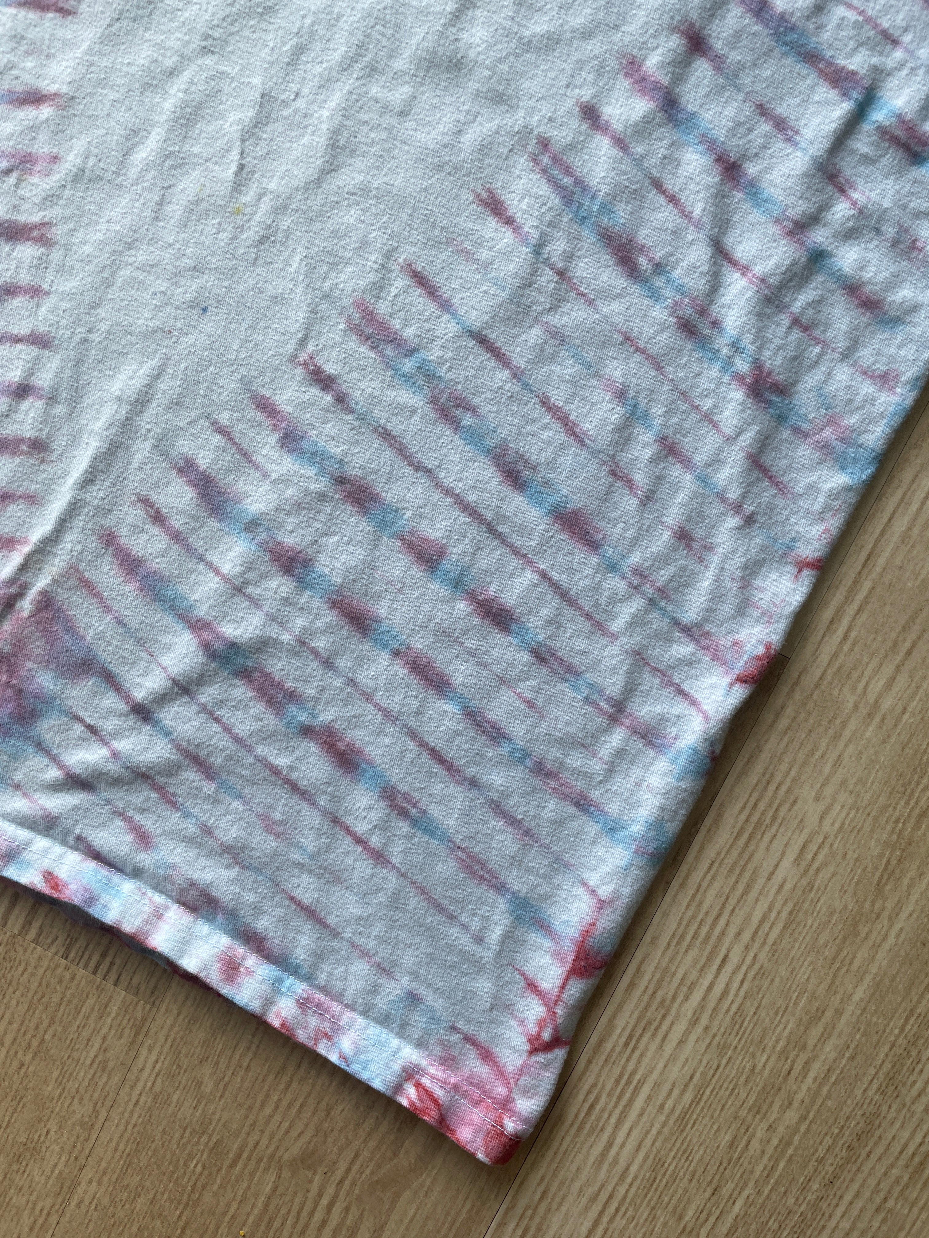 MEDIUM Men’s Van's Off the Wall Doublesided Handmade Tie Dye T-Shirt | One-Of-a-Kind Pastel Pink and Blue Short Sleeve