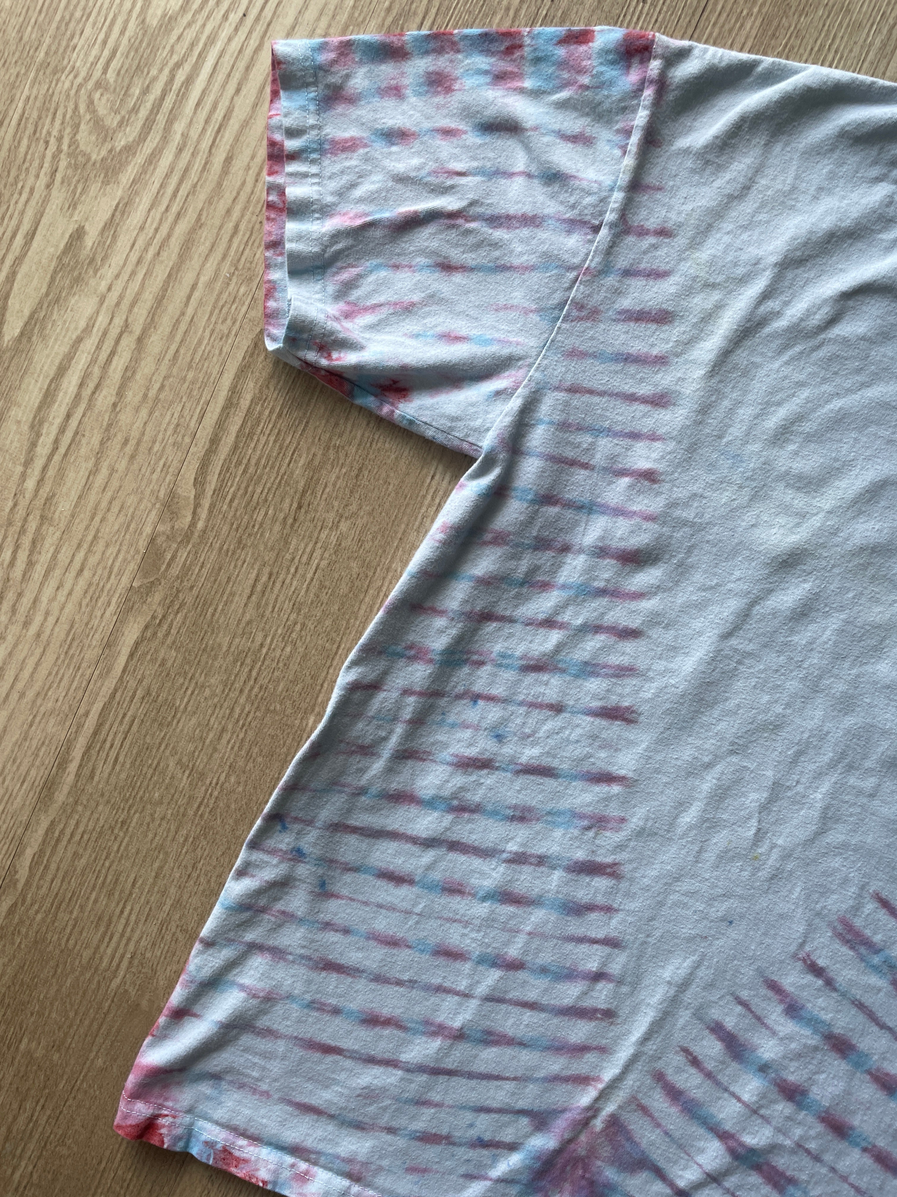 MEDIUM Men’s Van's Off the Wall Doublesided Handmade Tie Dye T-Shirt | One-Of-a-Kind Pastel Pink and Blue Short Sleeve