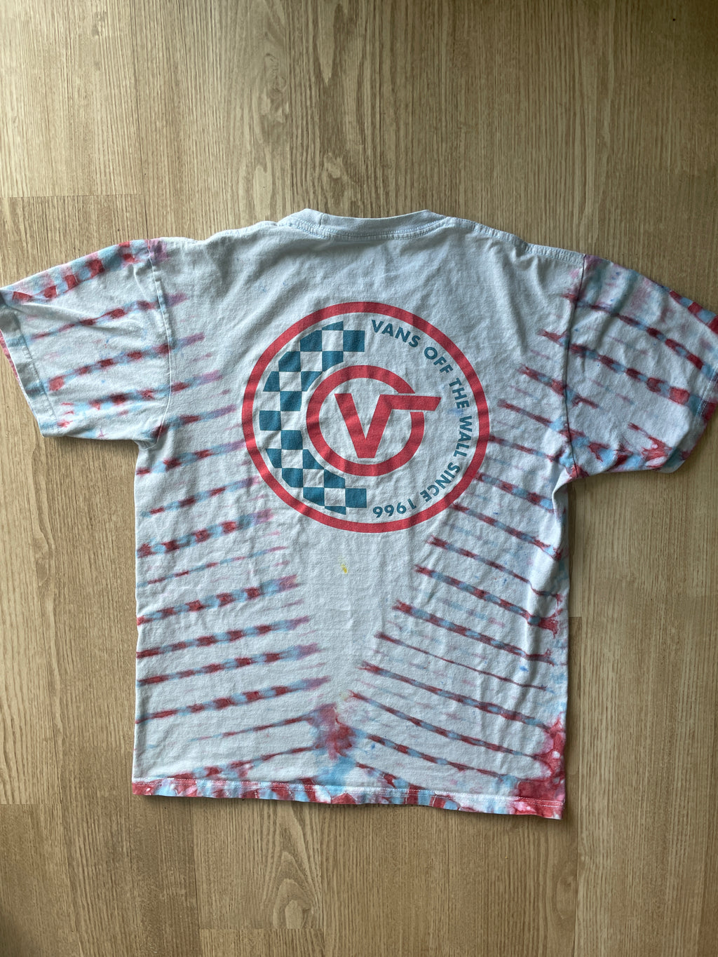 MEDIUM Men’s Van's Off the Wall Doublesided Handmade Tie Dye T-Shirt | One-Of-a-Kind Pastel Pink and Blue Short Sleeve