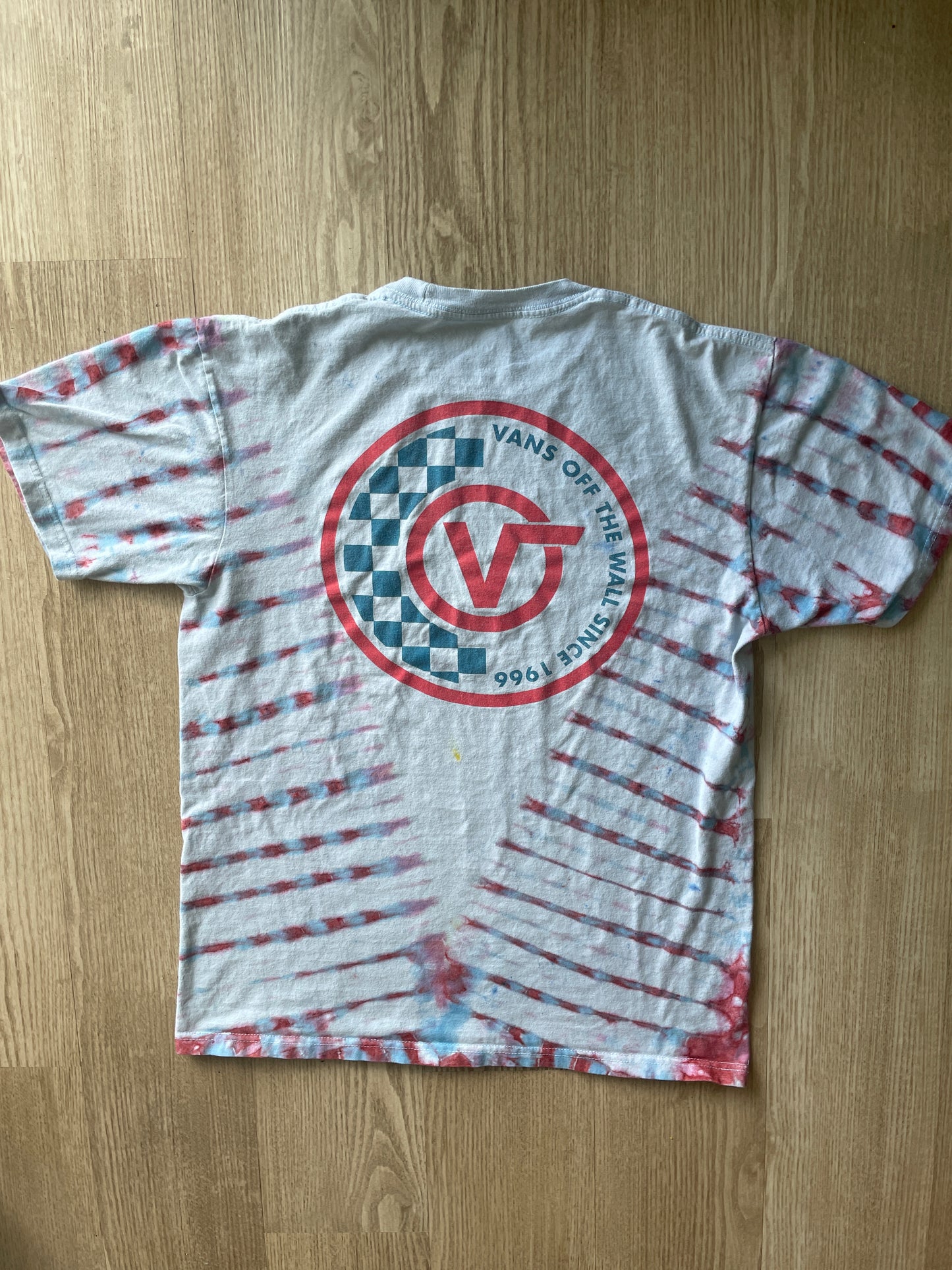 MEDIUM Men’s Van's Off the Wall Doublesided Handmade Tie Dye T-Shirt | One-Of-a-Kind Pastel Pink and Blue Short Sleeve