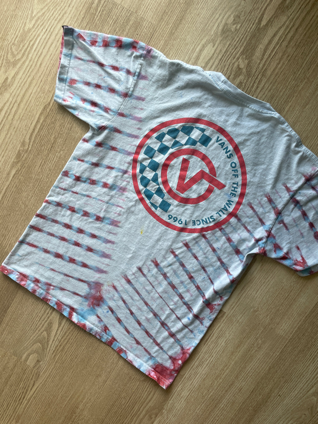 MEDIUM Men’s Van's Off the Wall Doublesided Handmade Tie Dye T-Shirt | One-Of-a-Kind Pastel Pink and Blue Short Sleeve