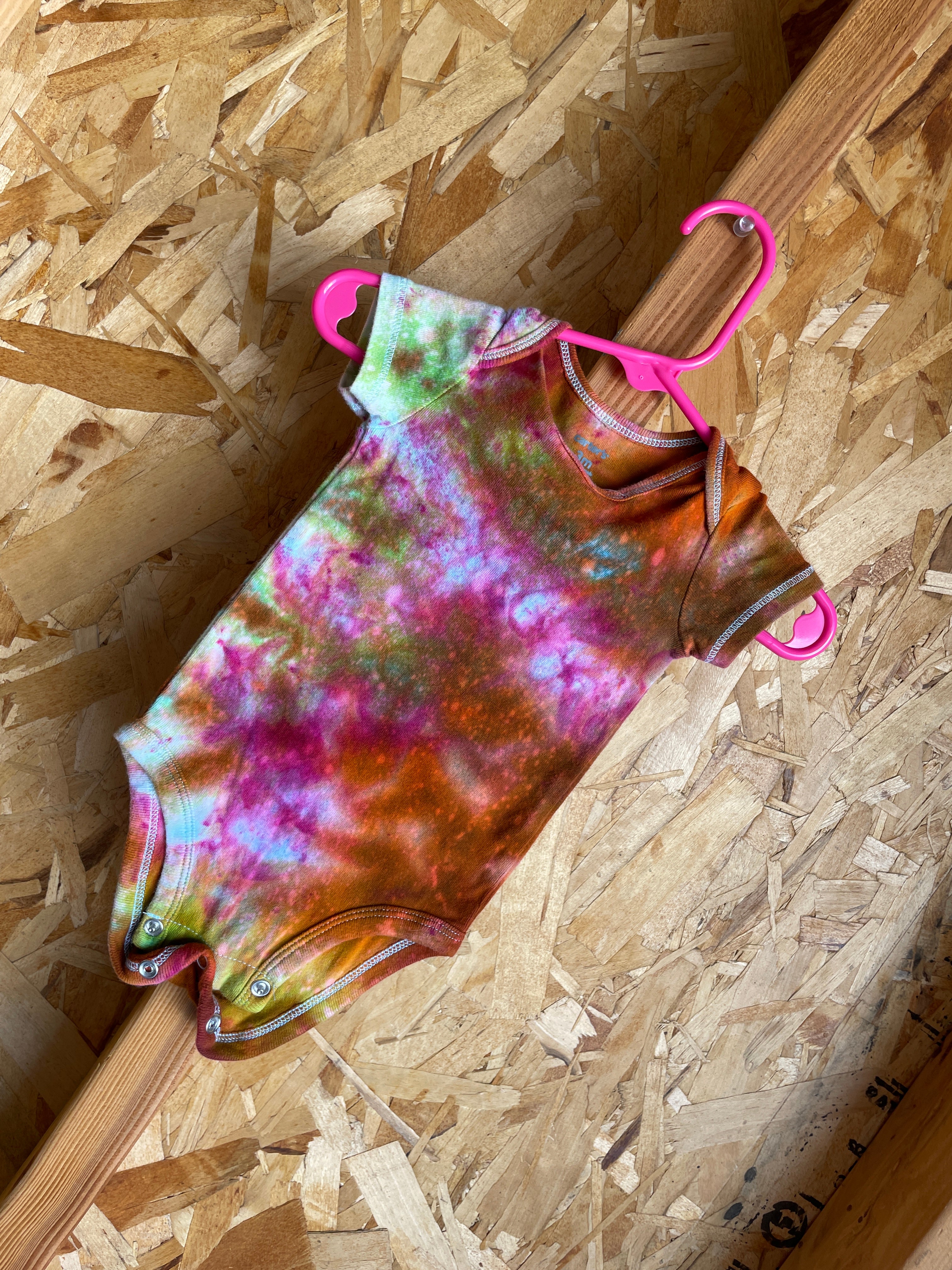 0-3 MONTHS Short Sleeve Baby Onesie | Handmade Tie Dye Cotton Onesie | Galaxy Ice Dyed Baby clothing