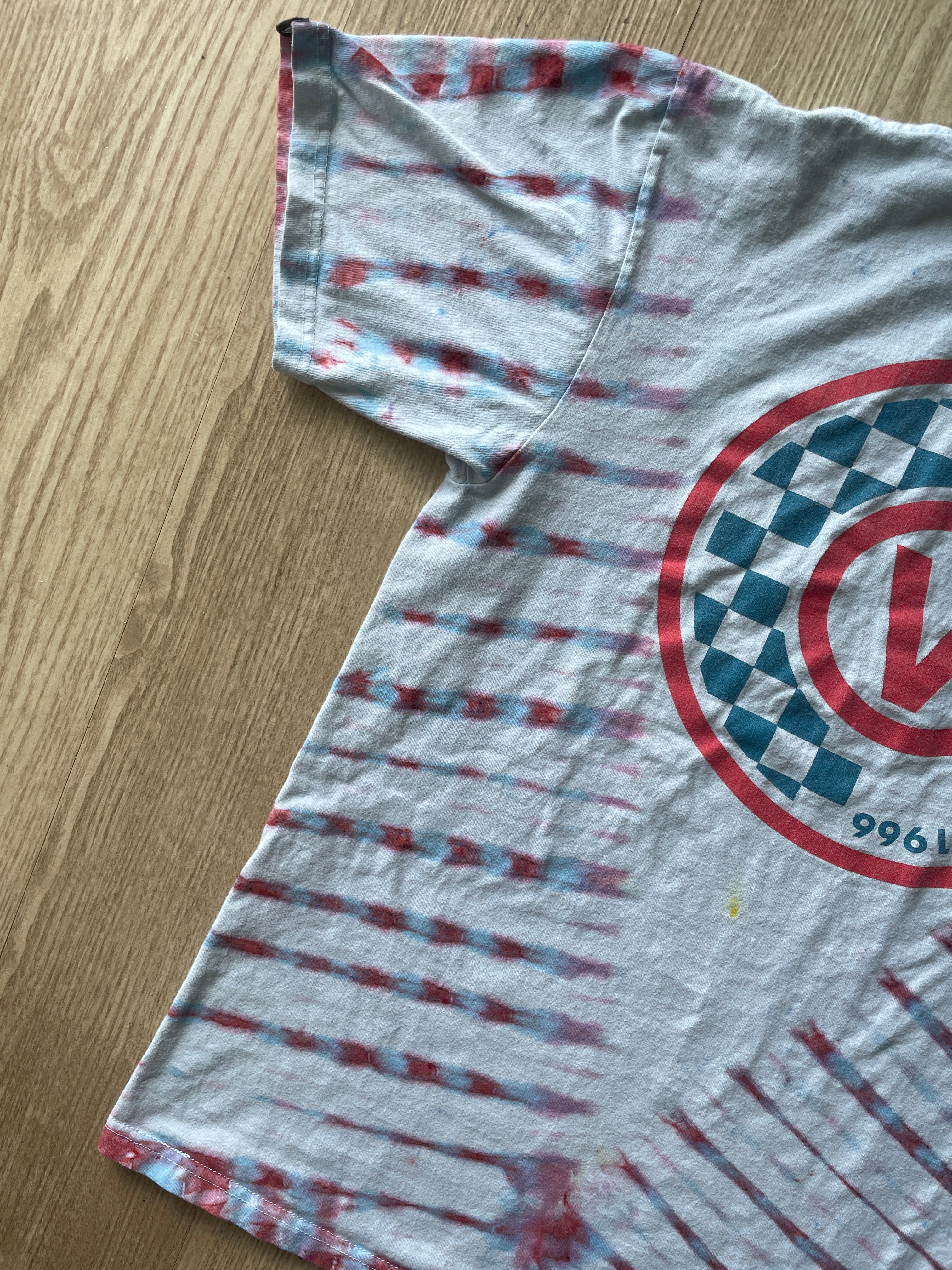 MEDIUM Men’s Van's Off the Wall Doublesided Handmade Tie Dye T-Shirt | One-Of-a-Kind Pastel Pink and Blue Short Sleeve