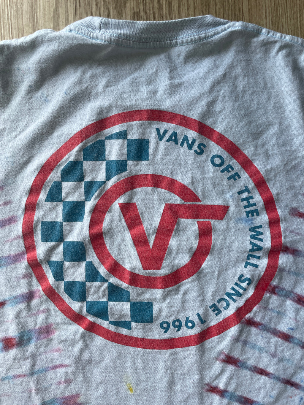 MEDIUM Men’s Van's Off the Wall Doublesided Handmade Tie Dye T-Shirt | One-Of-a-Kind Pastel Pink and Blue Short Sleeve