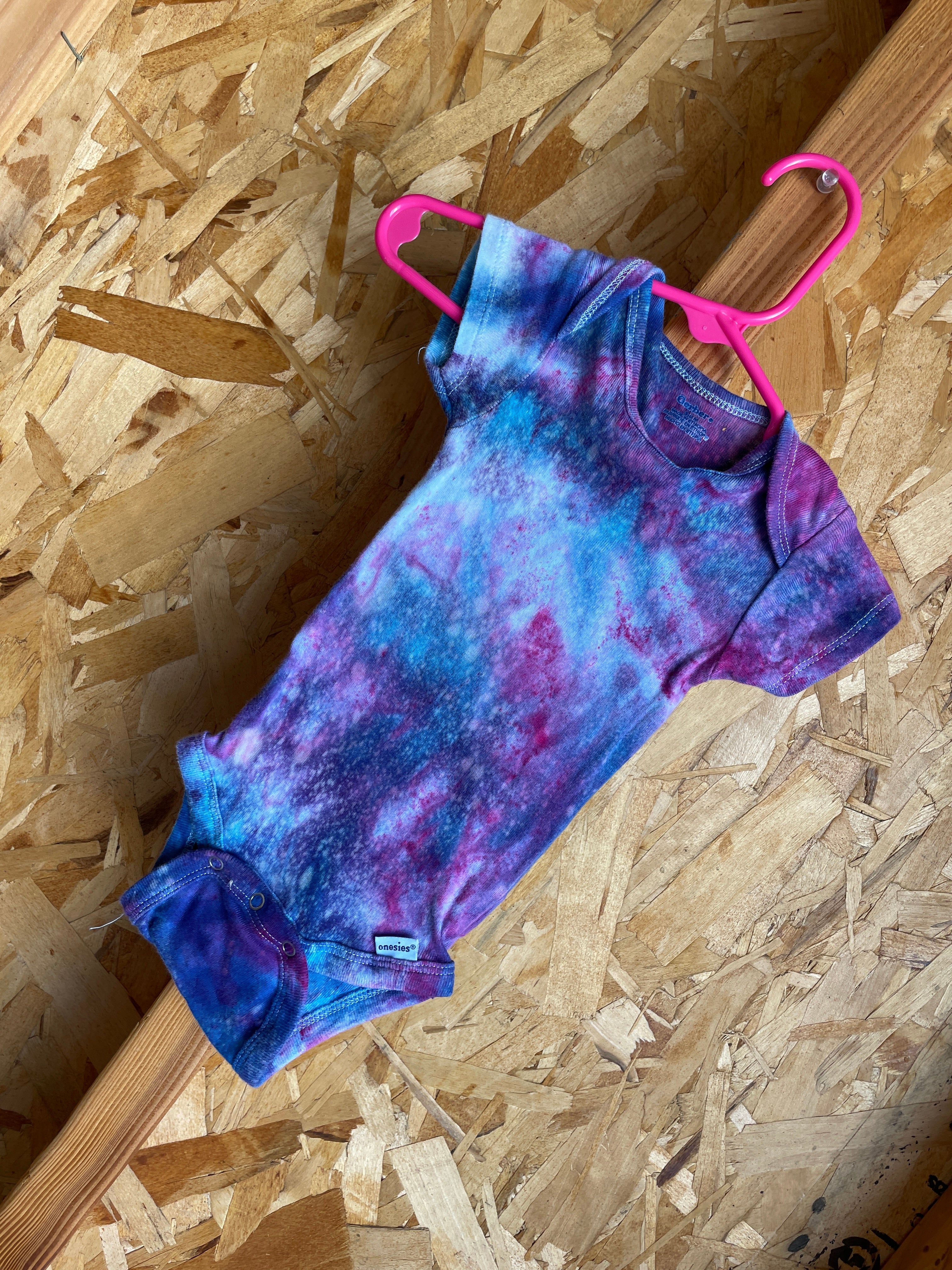 3-6 MONTHS Short Sleeve Baby Onesie | Handmade Tie Dye Cotton Onesie | Galaxy Ice Dyed Baby clothing