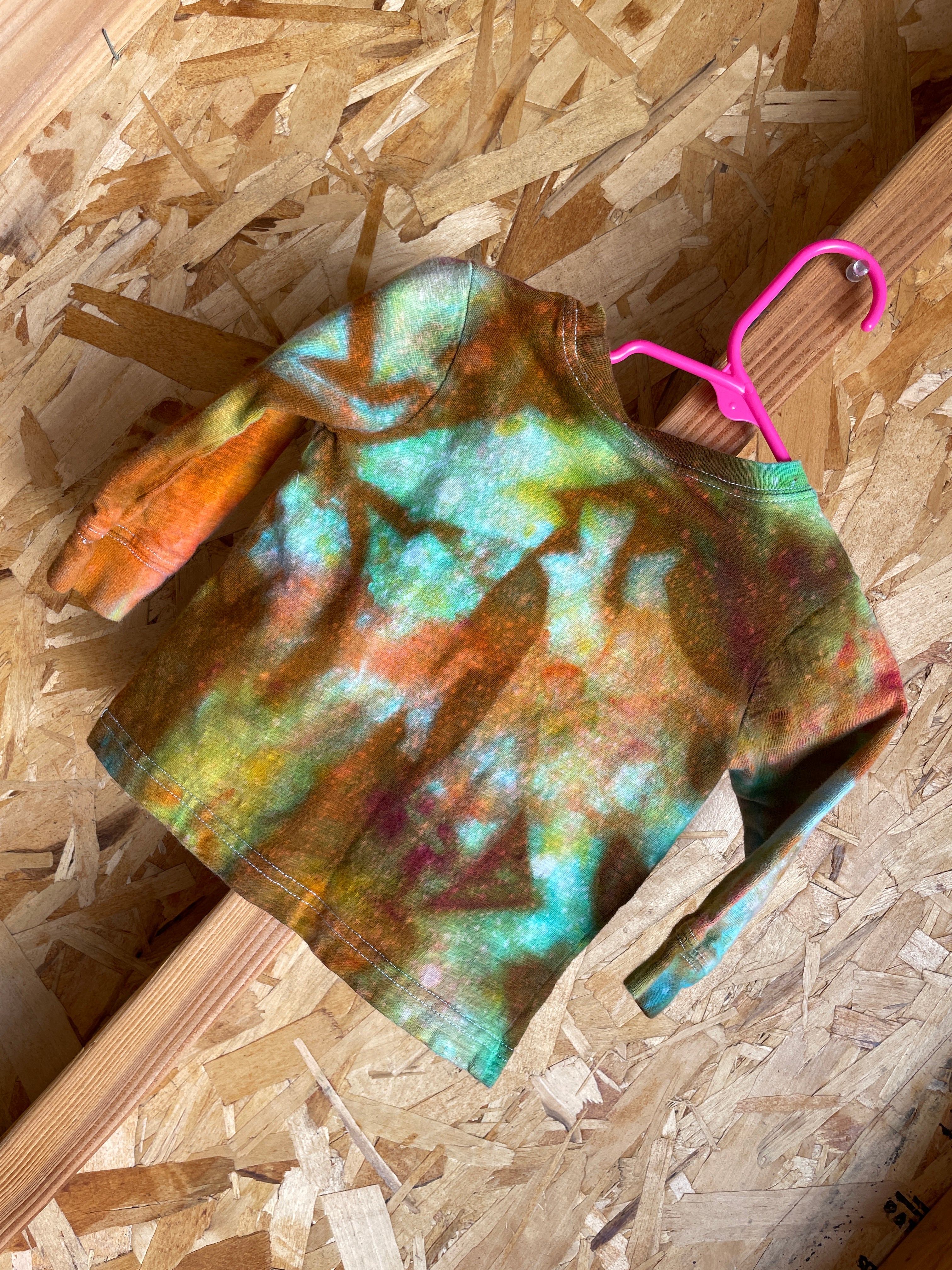 Size 2 Toddler Dinosaur Long Sleeve T-Shirt | Handmade Tie Dye Cotton Shirt | Galaxy Ice Dyed Toddler Tee