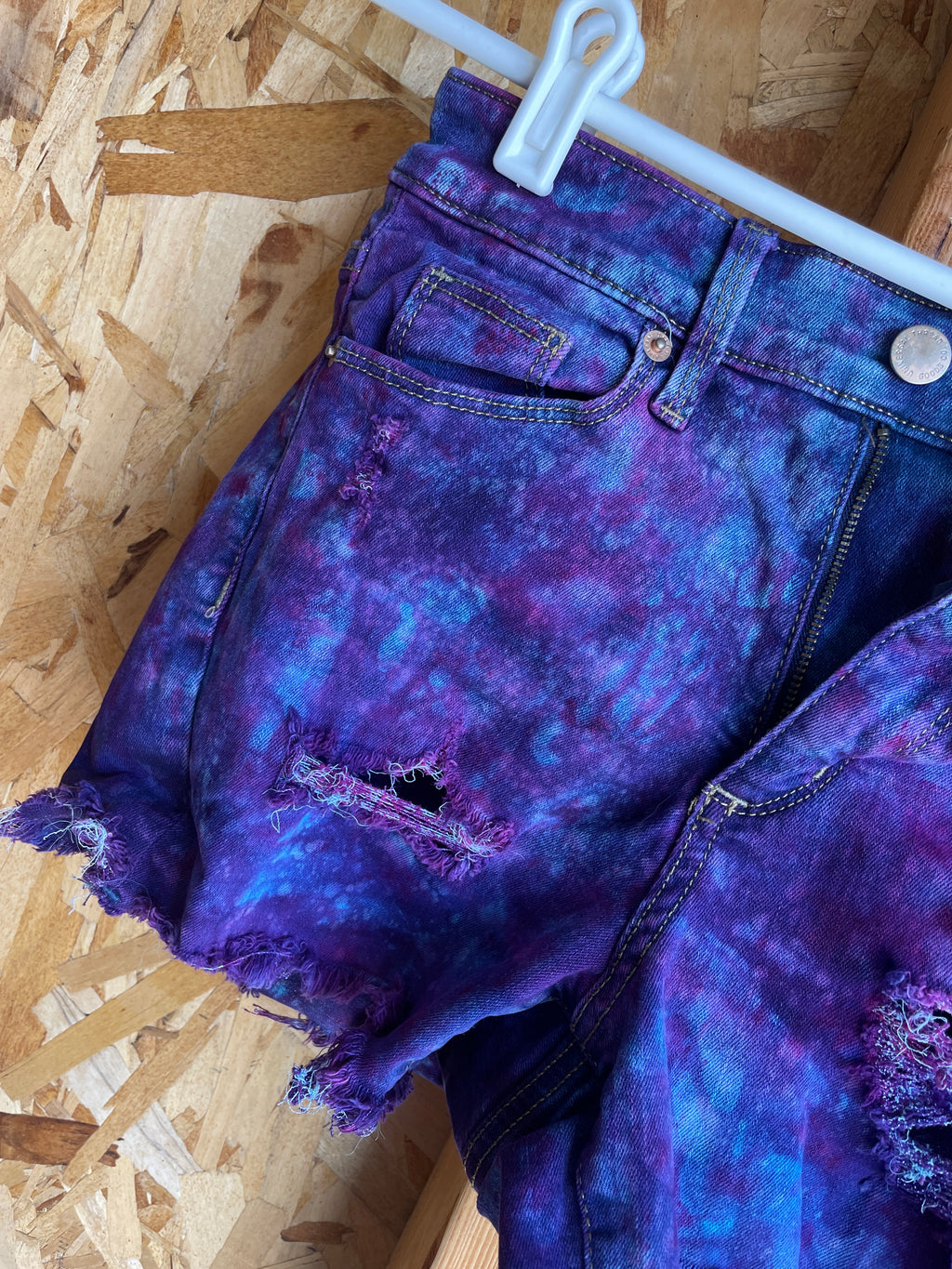 Size 2 Women's Universal Threads Galaxy Dye Handmade Tie Dye Shorts | Blue and Purple Galaxy Ice Dye Tie Dye Shorts