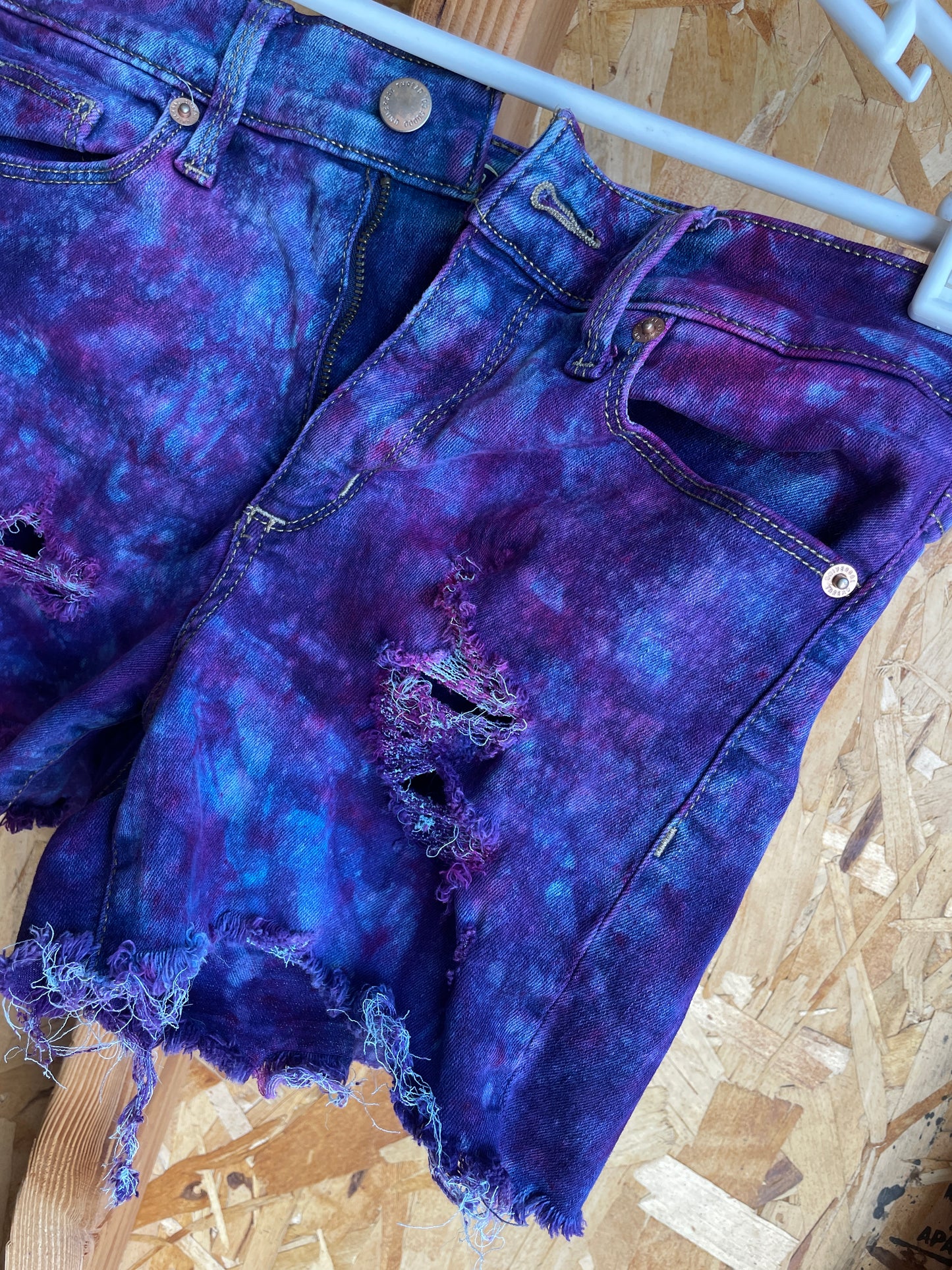 Size 2 Women's Universal Threads Galaxy Dye Handmade Tie Dye Shorts | Blue and Purple Galaxy Ice Dye Tie Dye Shorts