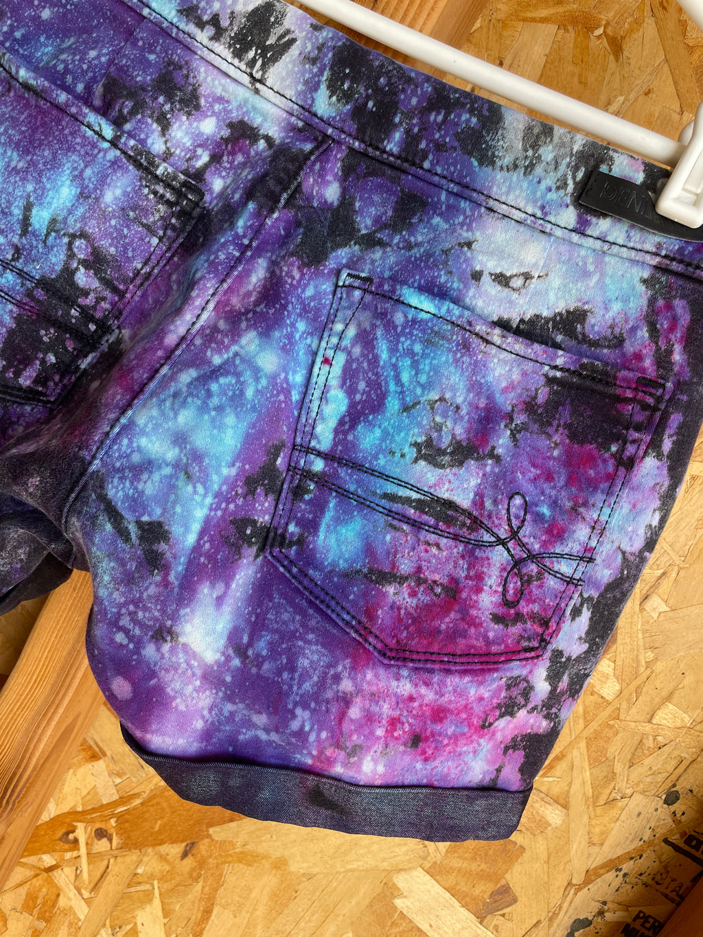 Size Small Women's Levi's Galaxy Dye Handmade Tie Dye Shorts | Black and Purple Galaxy Ice Dye Tie Dye Shorts