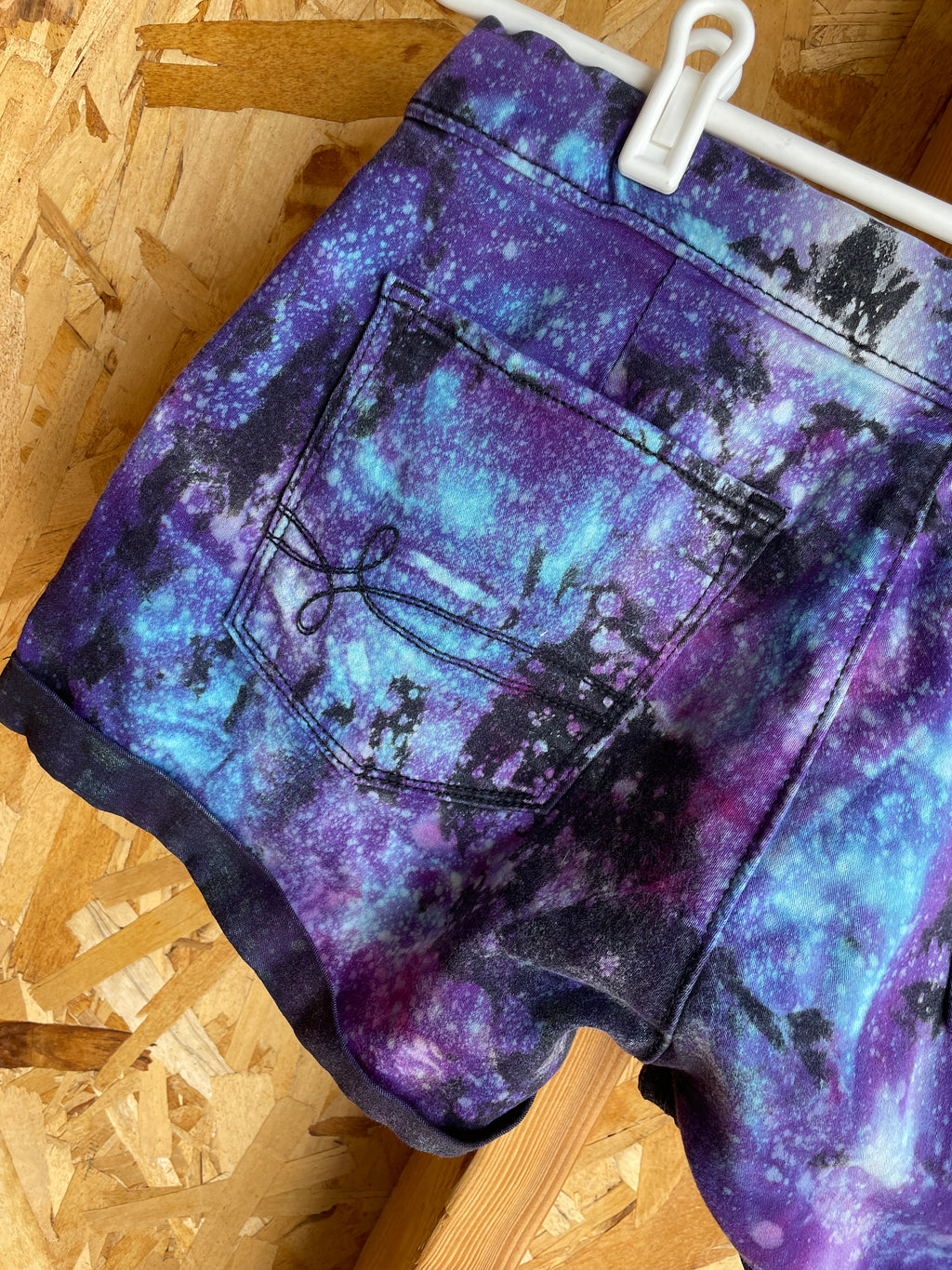 Size Small Women's Levi's Galaxy Dye Handmade Tie Dye Shorts | Black and Purple Galaxy Ice Dye Tie Dye Shorts