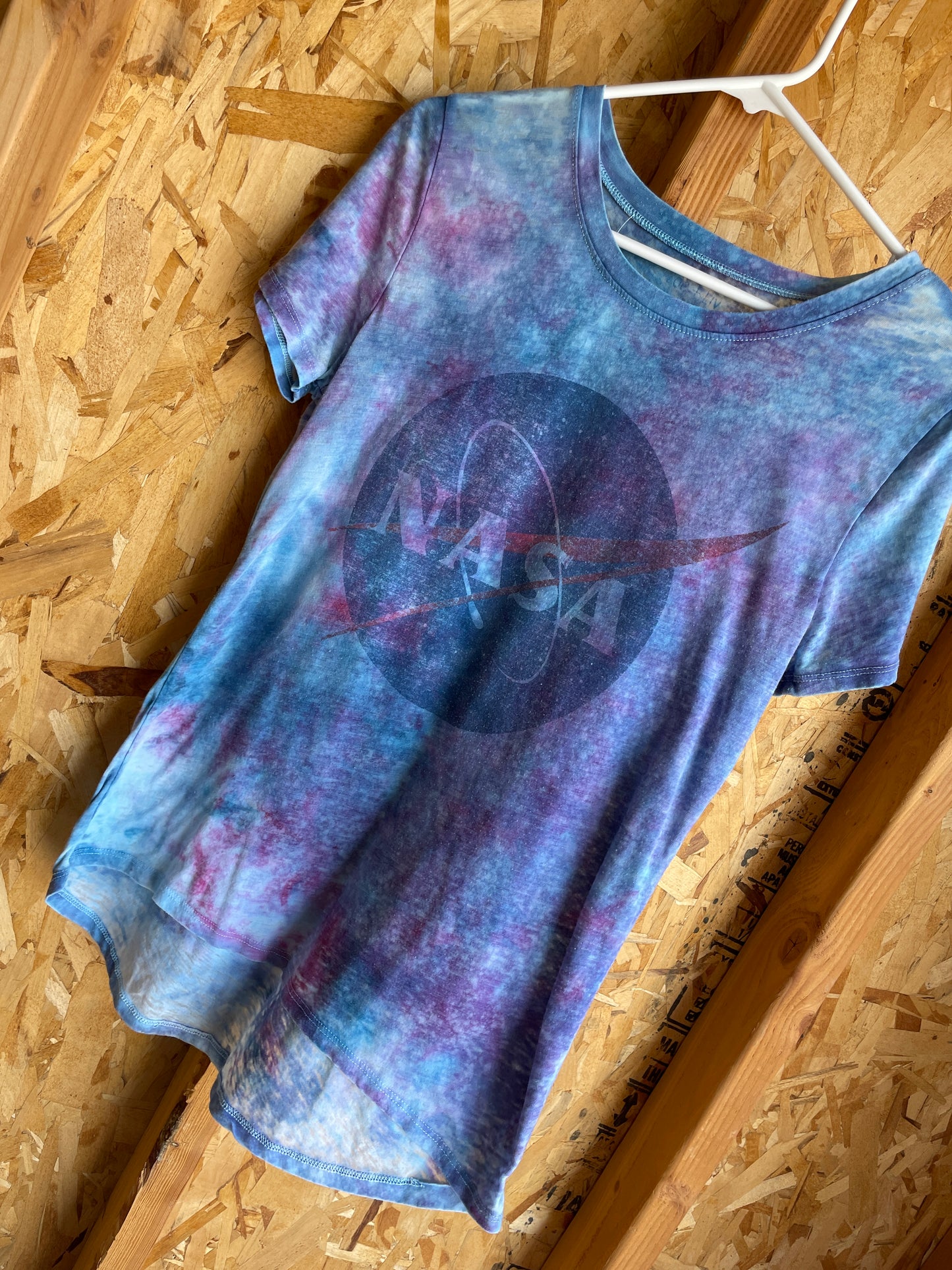 Medium Women's NASA Handmade Tie Dye T-Shirt | Blue and Purple Galaxy Ice Dye Tie Dye Short Sleeve