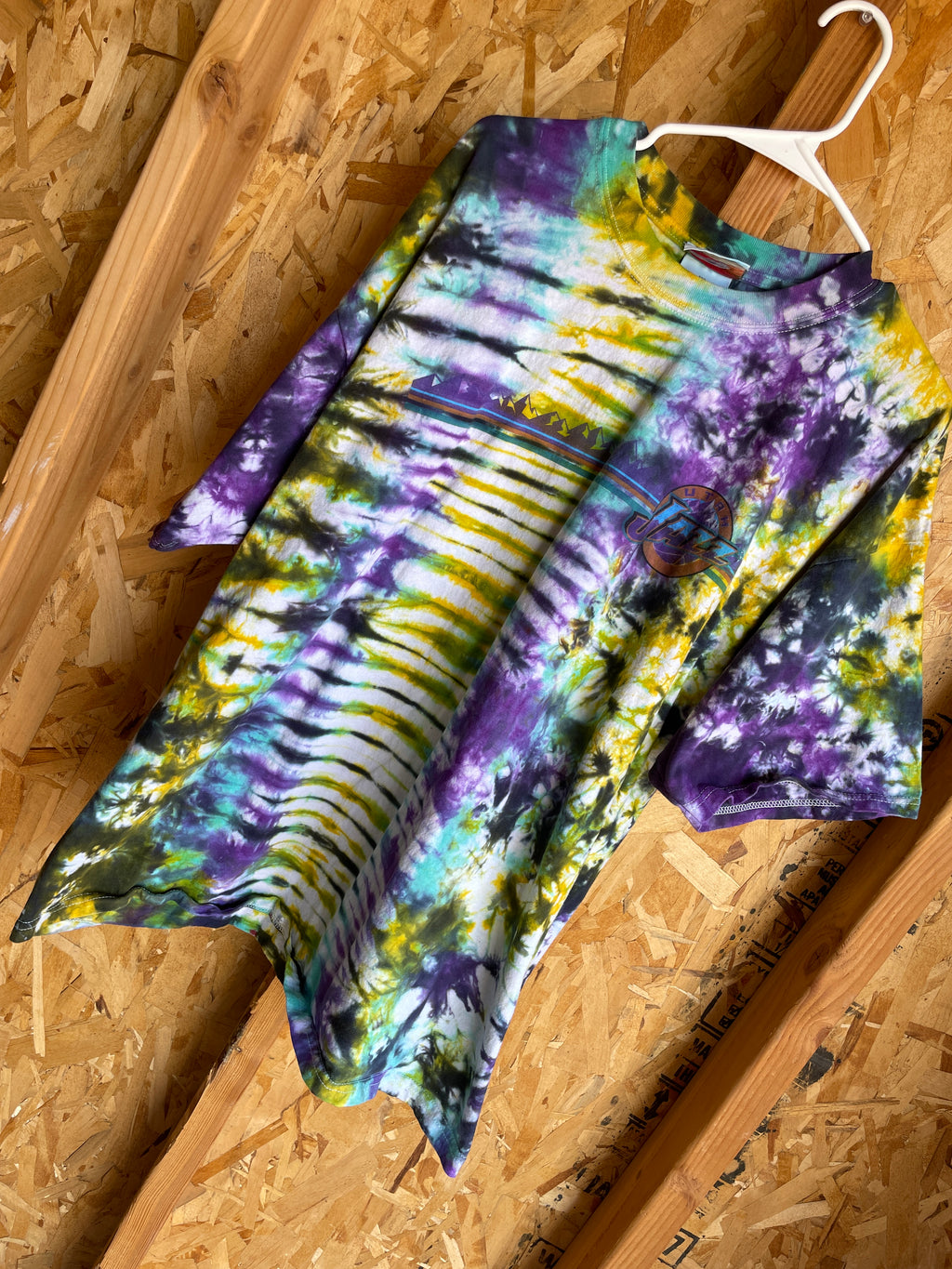 XXL Men’s Utah Retro Colors Handmade Tie Dye T-Shirt | Black, Purple, Teal, and Yellow Tie Dye Short Sleeve
