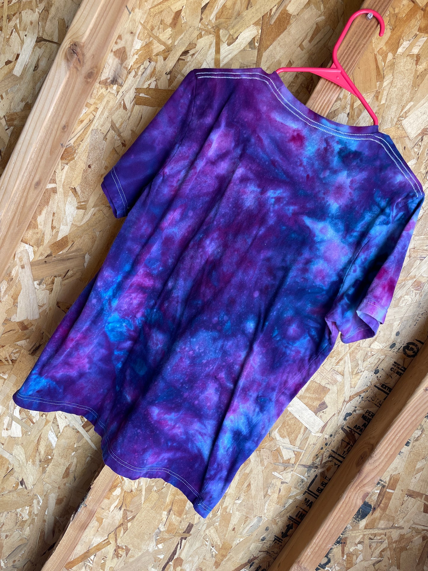 Large Men's Babes Supporting Babes Handmade Tie Dye T-Shirt | Blue and Purple Galaxy Ice Dye Tie Dye Short Sleeve