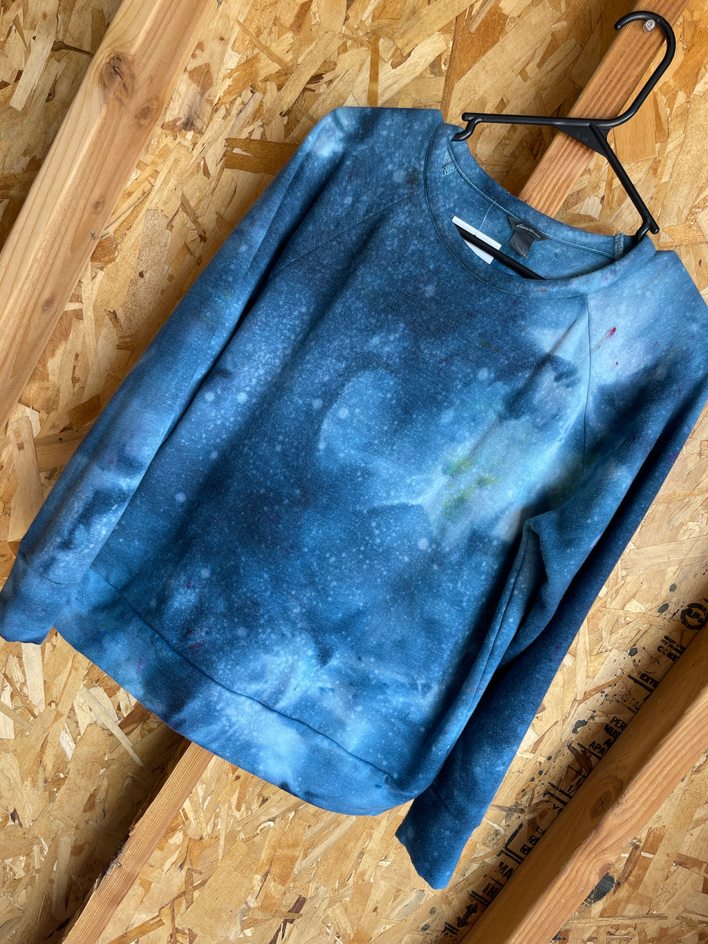 Small Women's Galaxy Ice Dye Handmade Tie Dye Hoodie | Teal and White Galaxy Dye Tie Dye Long Sleeve