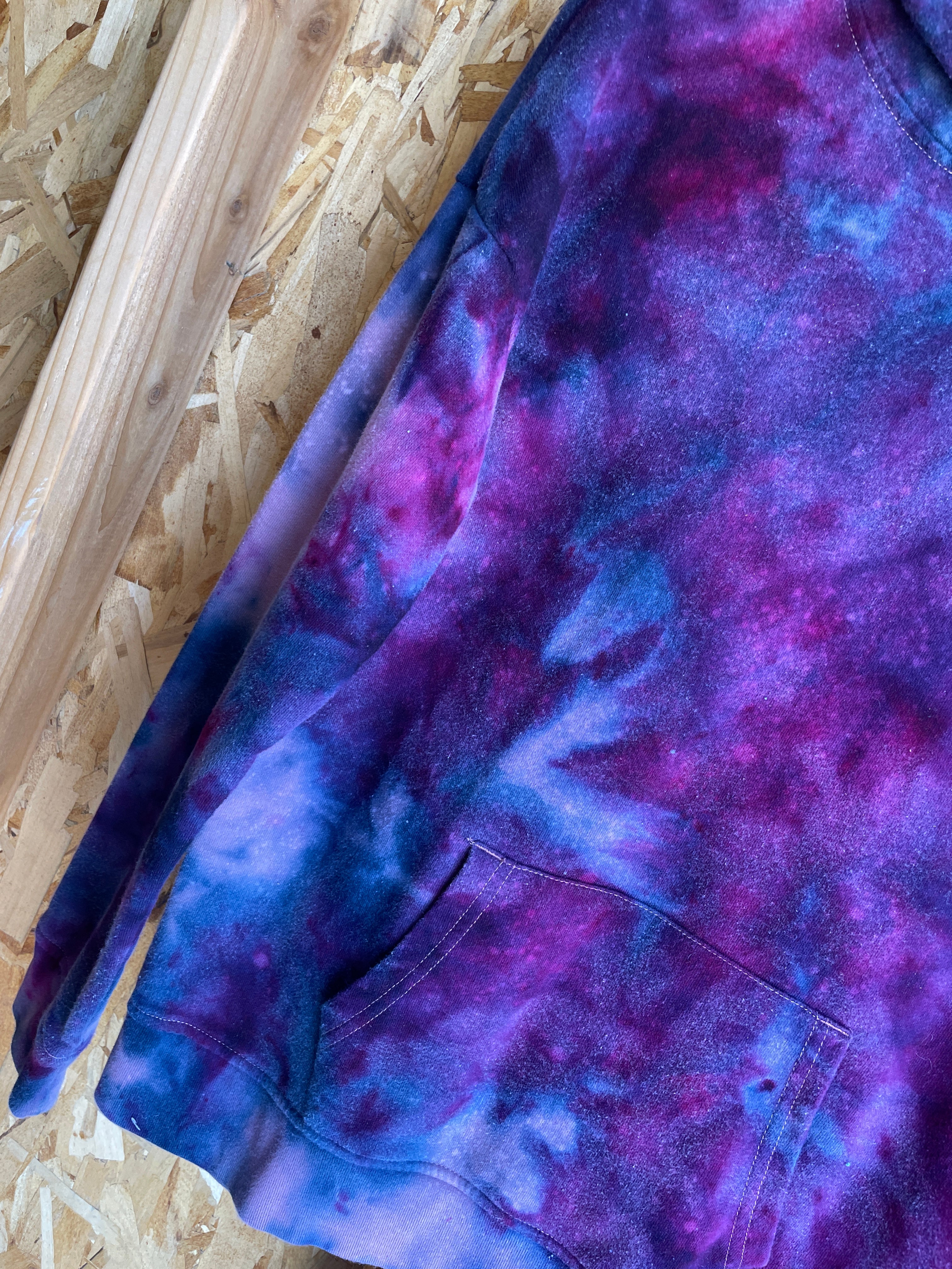 Large Men's Galaxy Ice Dye Handmade Tie Dye Hoodie | Pink and Purple Galaxy Dye Tie Dye Hooded Long Sleeve