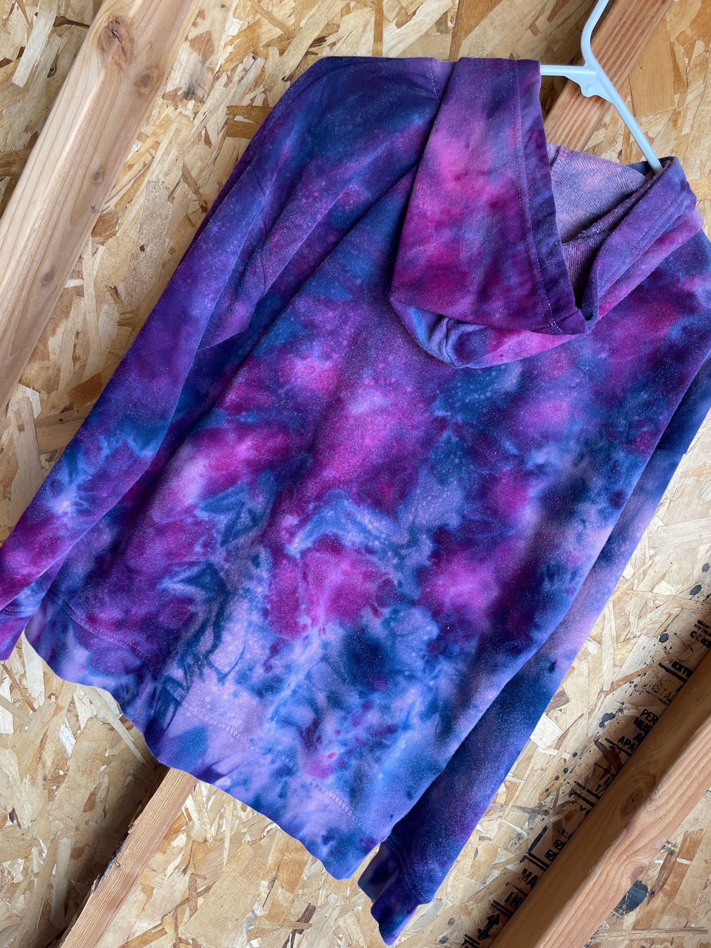 Large Men's Galaxy Ice Dye Handmade Tie Dye Hoodie | Pink and Purple Galaxy Dye Tie Dye Hooded Long Sleeve