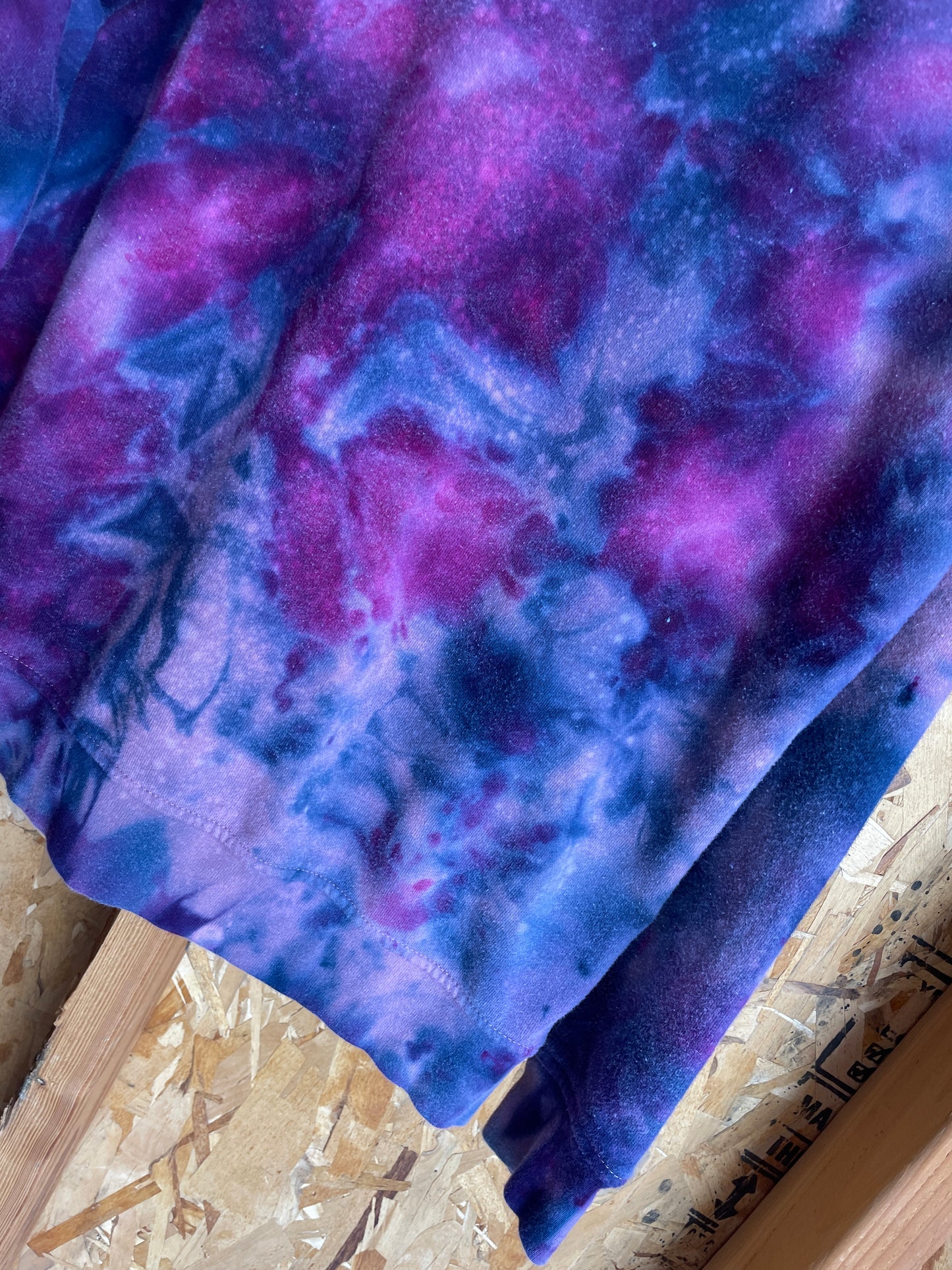 Large Men's Galaxy Ice Dye Handmade Tie Dye Hoodie | Pink and Purple Galaxy Dye Tie Dye Hooded Long Sleeve
