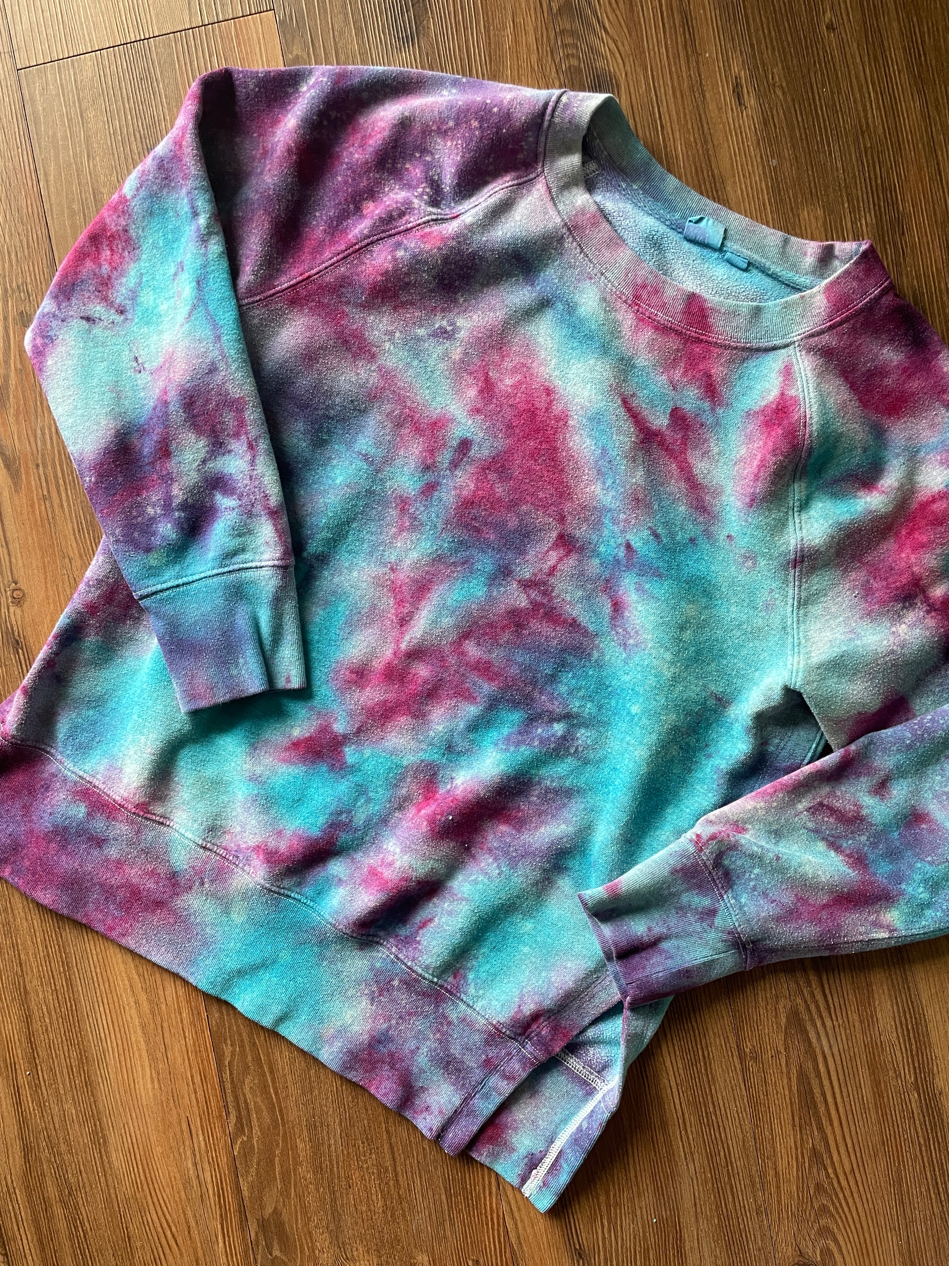 Small Women's Galaxy Dye Handmade Tie Dye Sweatshirt | Purple and Pink Galaxy Ice Dye Tie Dye Sweatshirt
