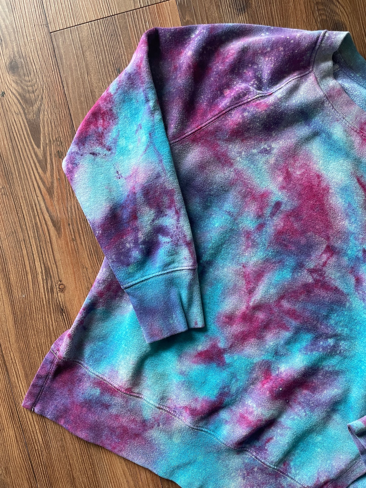 Small Women's Galaxy Dye Handmade Tie Dye Sweatshirt | Purple and Pink Galaxy Ice Dye Tie Dye Sweatshirt