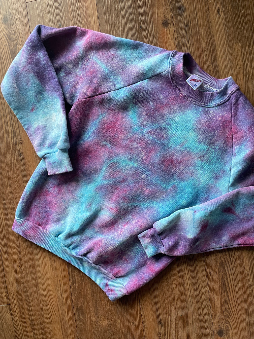 Medium Junior's Jerzeez Handmade Tie Dye Sweatshirt | Purple and Pink Galaxy Ice Dye Tie Dye Sweatshirt