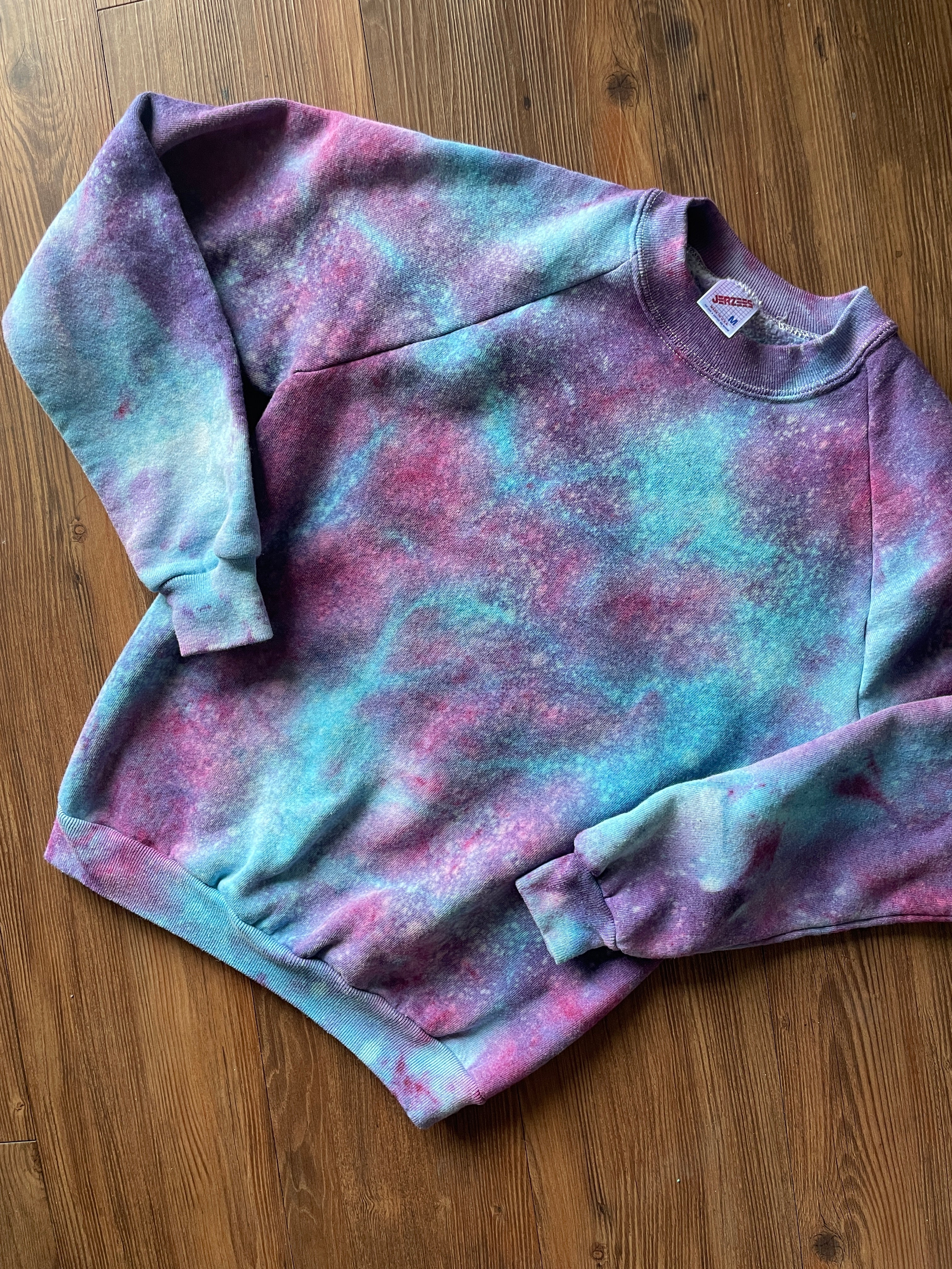 Medium Junior's Jerzeez Handmade Tie Dye Sweatshirt | Purple and Pink Galaxy Ice Dye Tie Dye Sweatshirt
