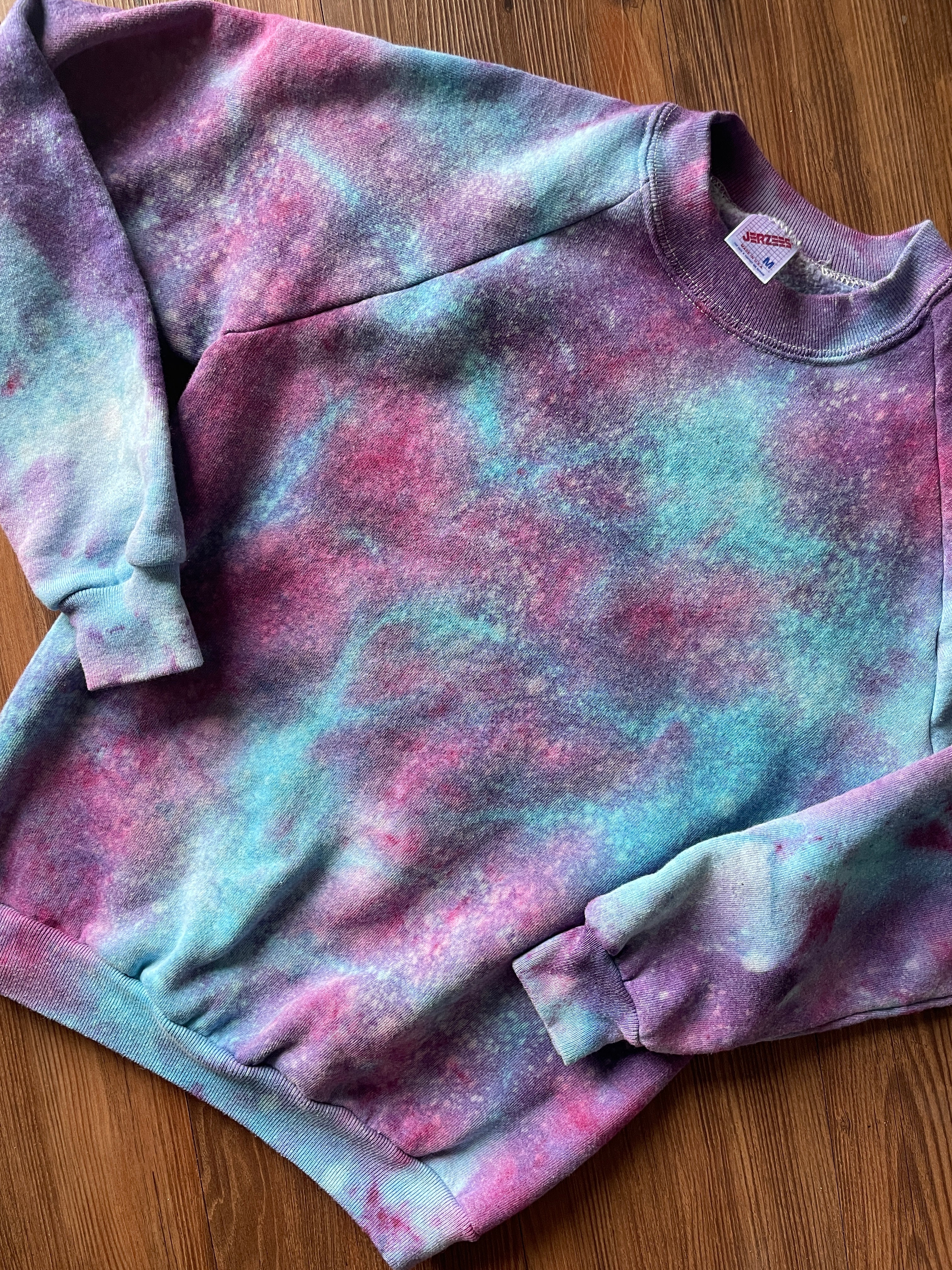 Medium Junior's Jerzeez Handmade Tie Dye Sweatshirt | Purple and Pink Galaxy Ice Dye Tie Dye Sweatshirt