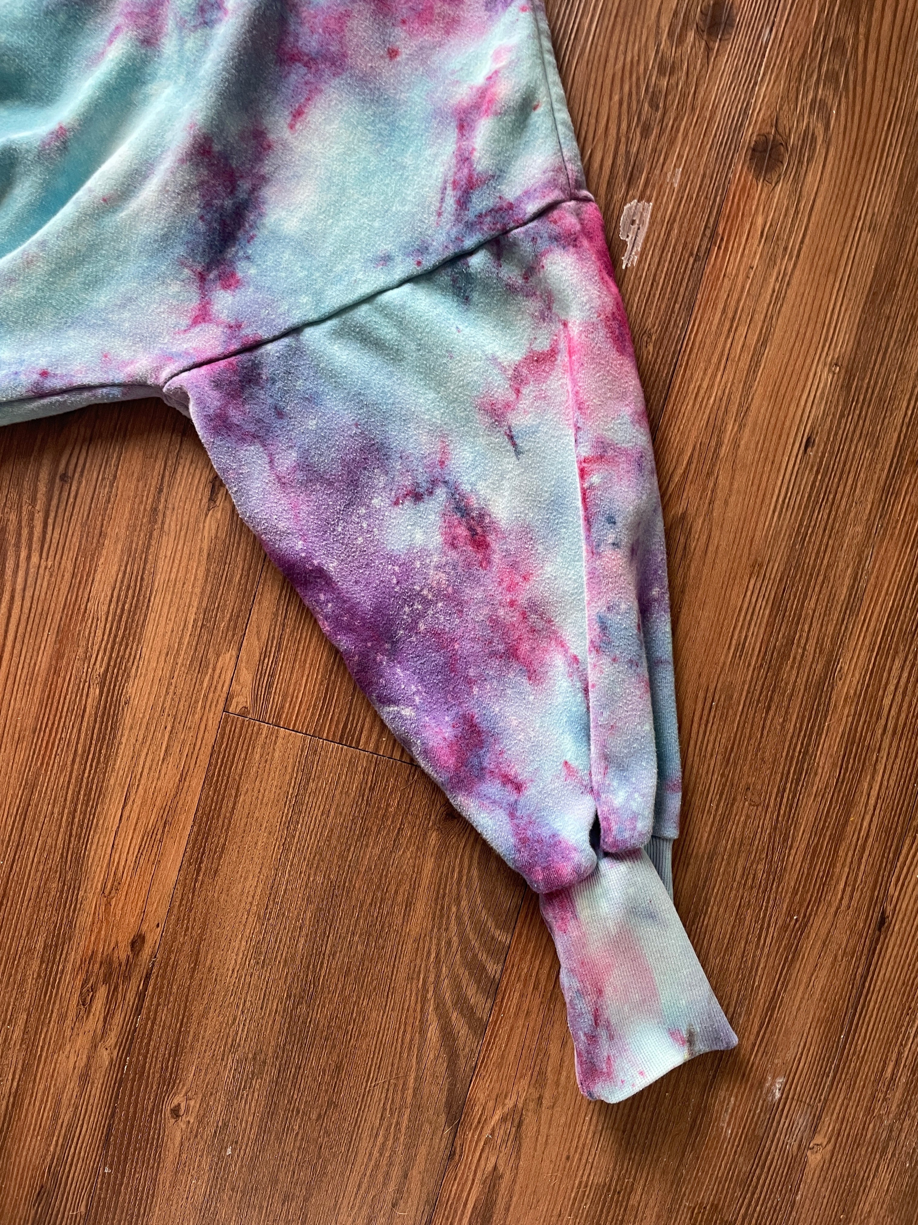 Large Women's Choose Happy Handmade Tie Dye Cropped Sweatshirt | Purple and Pink Galaxy Ice Dye Tie Dye Sweatshirt
