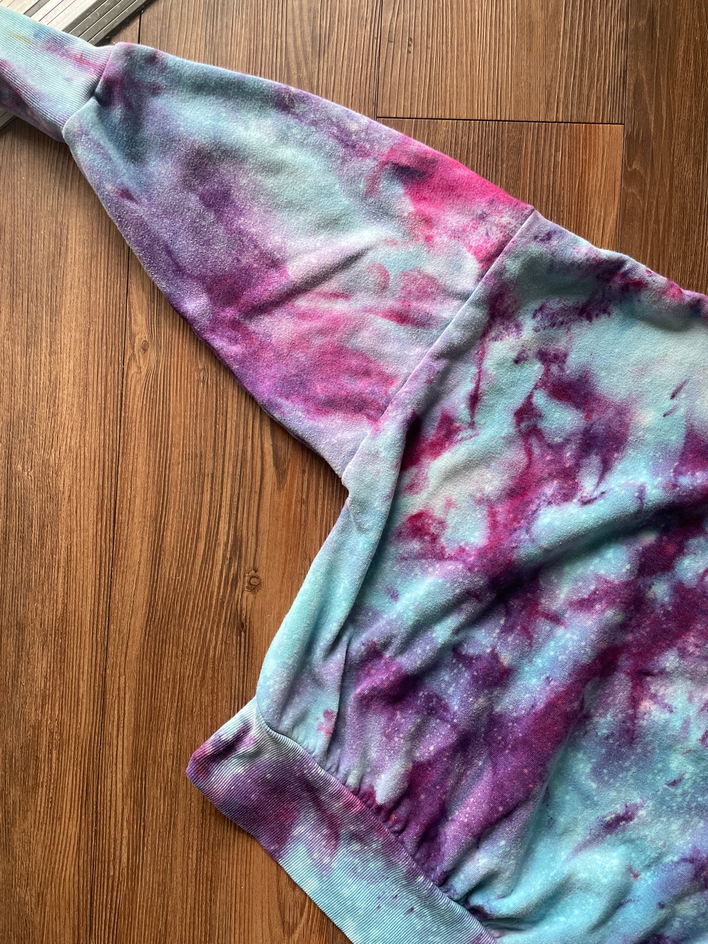 Large Women's Choose Happy Handmade Tie Dye Cropped Sweatshirt | Purple and Pink Galaxy Ice Dye Tie Dye Sweatshirt