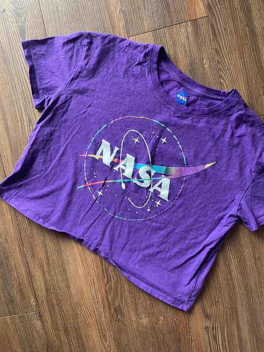Large Men's Purple NASA Short Sleeve Crop Top | READY TO TIE DYE