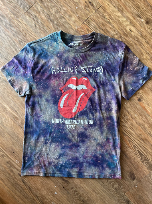 XL Men’s Rolling Stones 1975 Tour T-Shirt | Black and Purple Handmade Galaxy Tie Dye Short Sleeve