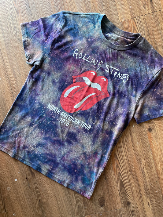 XL Men’s Rolling Stones 1975 Tour T-Shirt | Black and Purple Handmade Galaxy Tie Dye Short Sleeve
